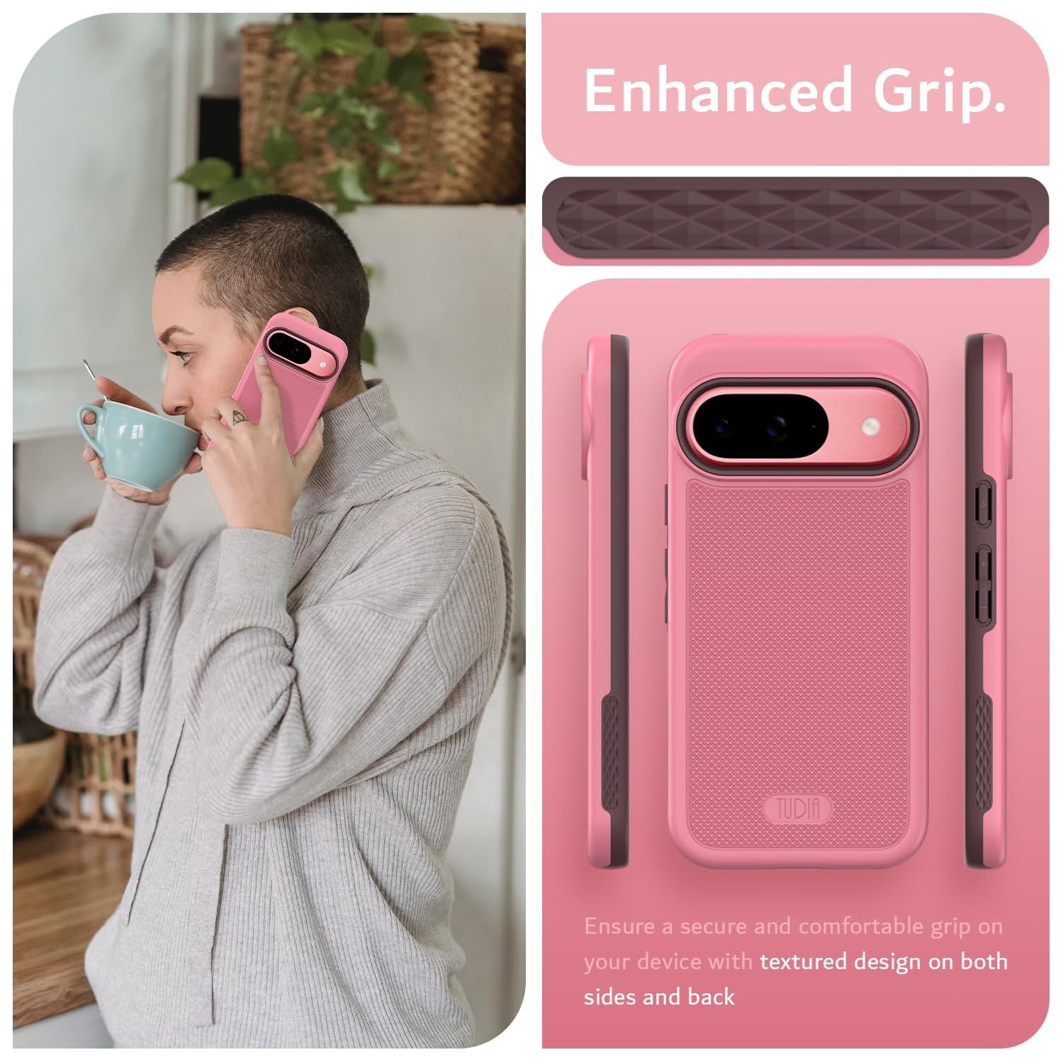 Étui MergeGrip de TUDIA pour Pixel 9 de Google et étui Pixel 9 Pro de Google de qualité militaire - Rose fumé