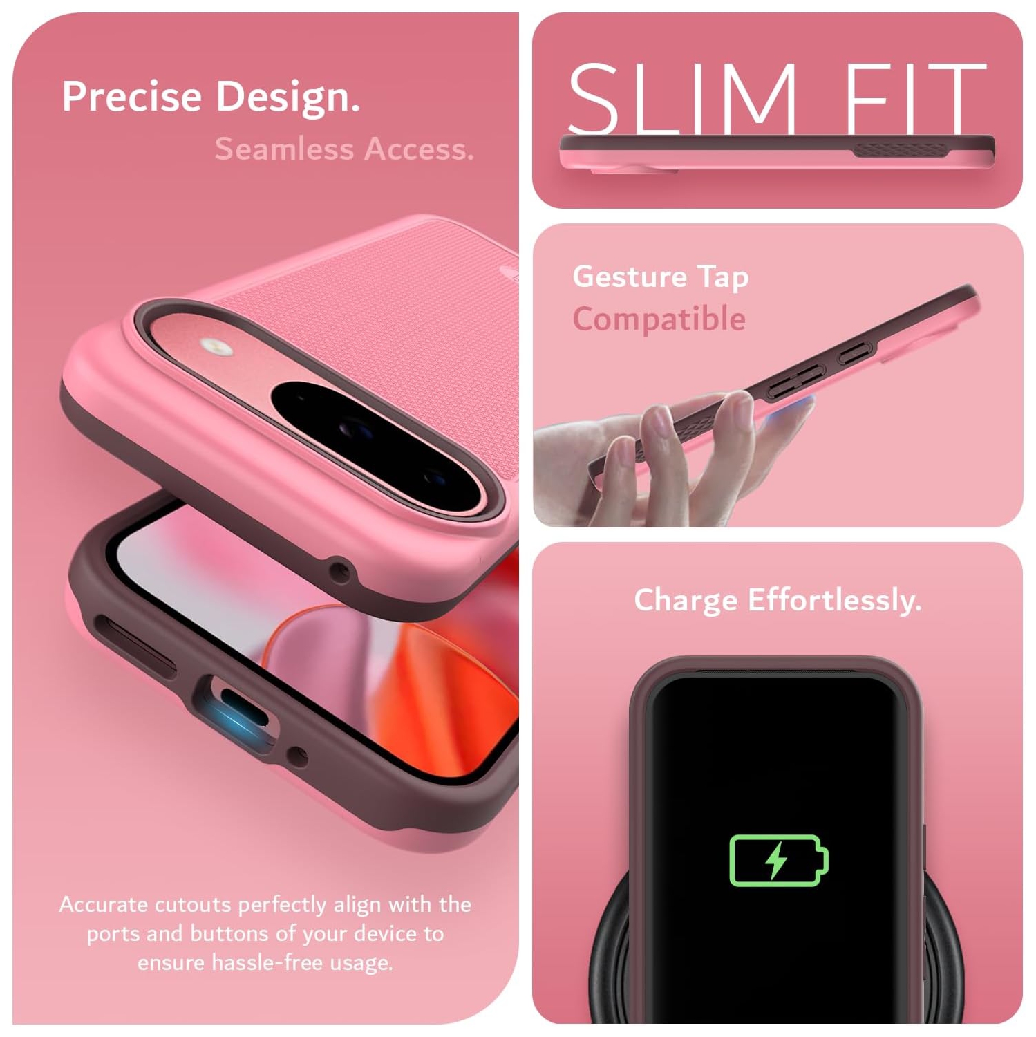 Étui MergeGrip de TUDIA pour Pixel 9 de Google et étui Pixel 9 Pro de Google de qualité militaire - Rose fumé