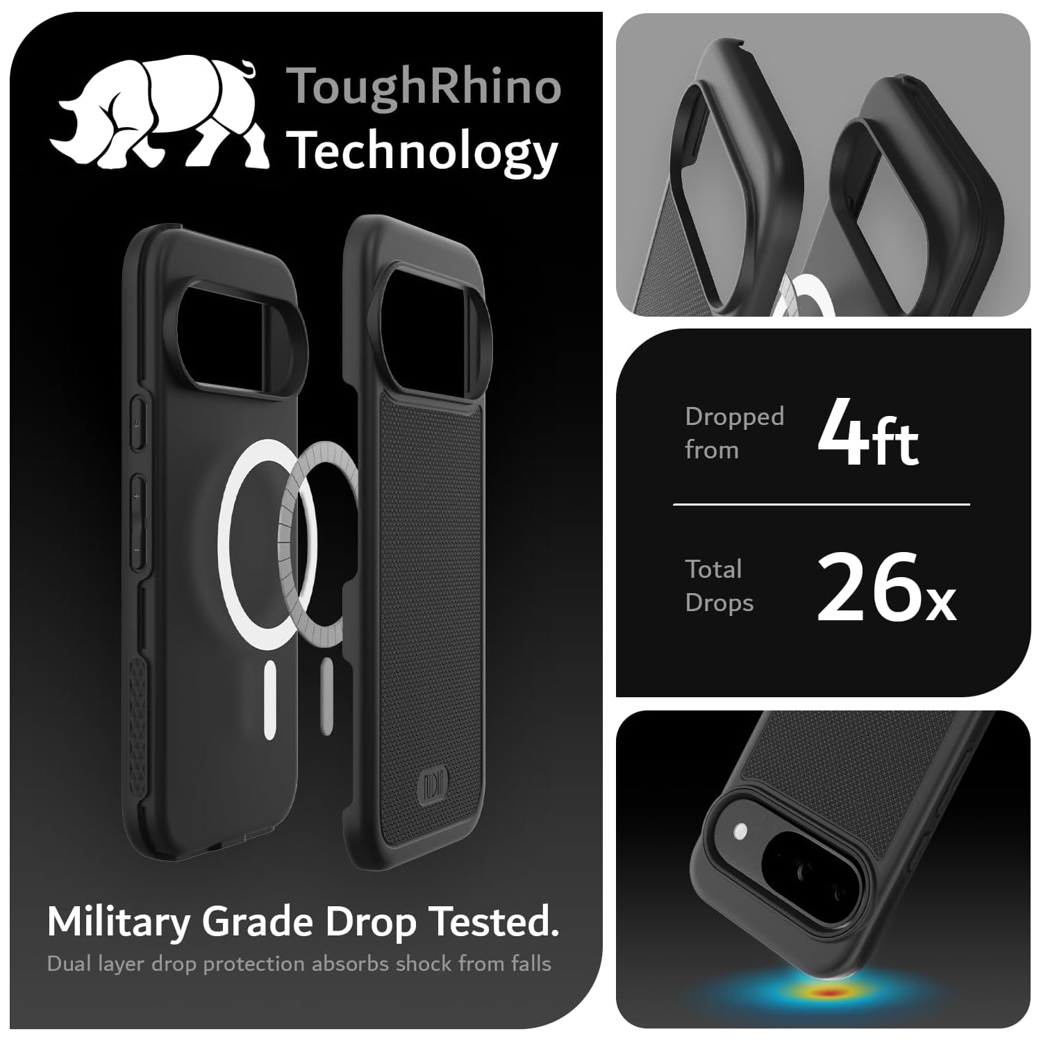 TUDIA MergeGrip for Google Pixel 9 Case and Pixel 9 Pro Case Magsafe Compatible - Matte Black