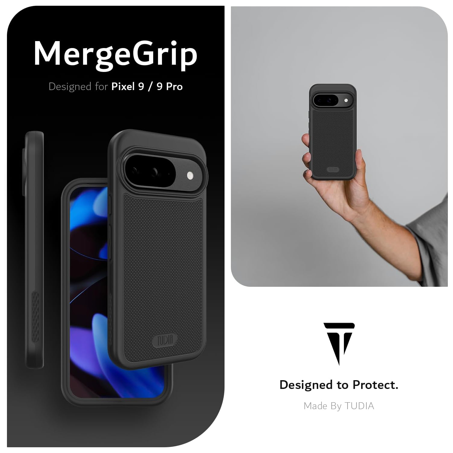 TUDIA MergeGrip for Google Pixel 9 Case and Pixel 9 Pro Case Magsafe Compatible - Matte Black
