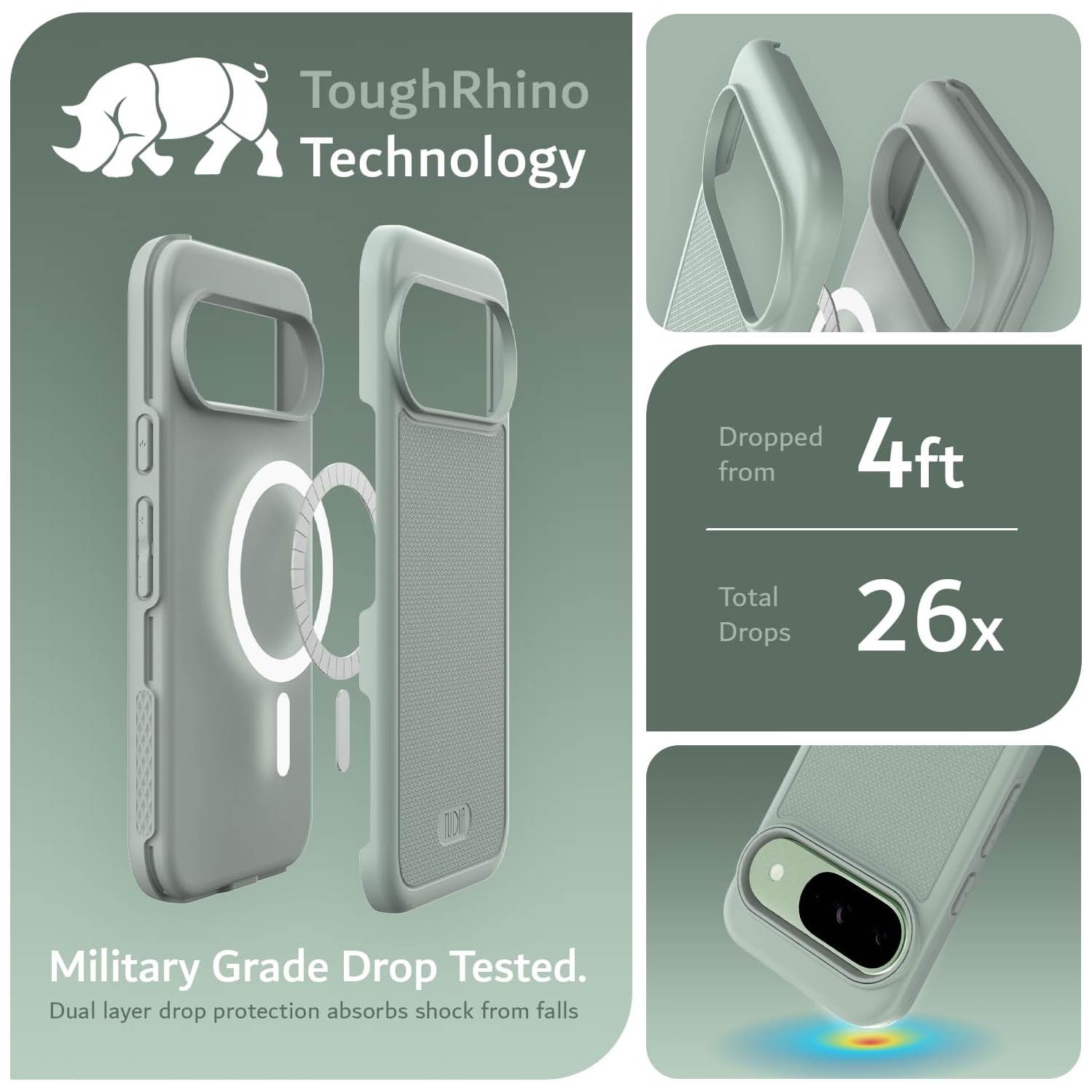 Étui MergeGrip de TUDIA pour Pixel 9 de Google et étui 9 Pro compatible avec MagSafe - Lys verts