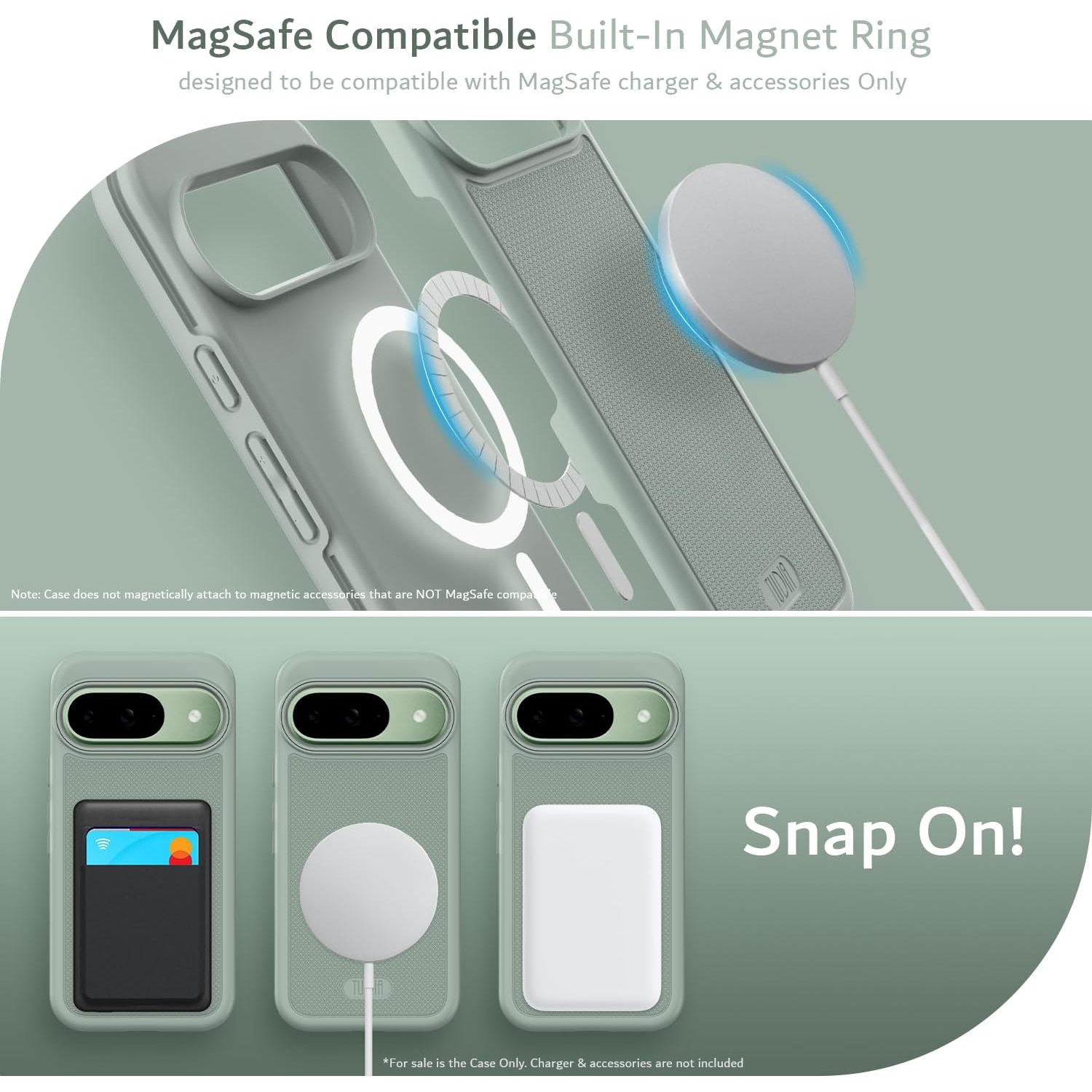 Étui MergeGrip de TUDIA pour Pixel 9 de Google et étui 9 Pro compatible avec MagSafe - Lys verts