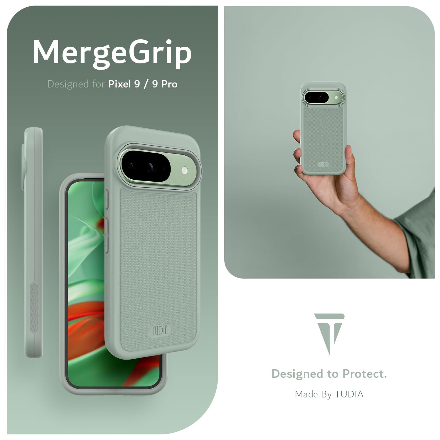 Étui MergeGrip de TUDIA pour Pixel 9 de Google et étui 9 Pro compatible avec MagSafe - Lys verts