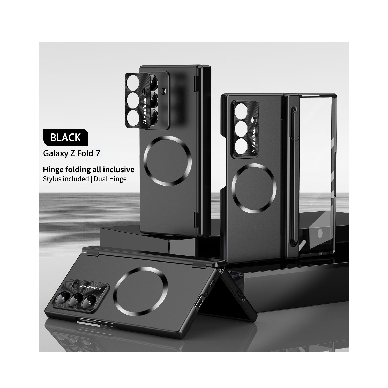 Étui pour téléphone Zfold7 de Samsung avec charnière de chargement magnétique, couvercle pliable, fente pour stylo et couverture complète pour les