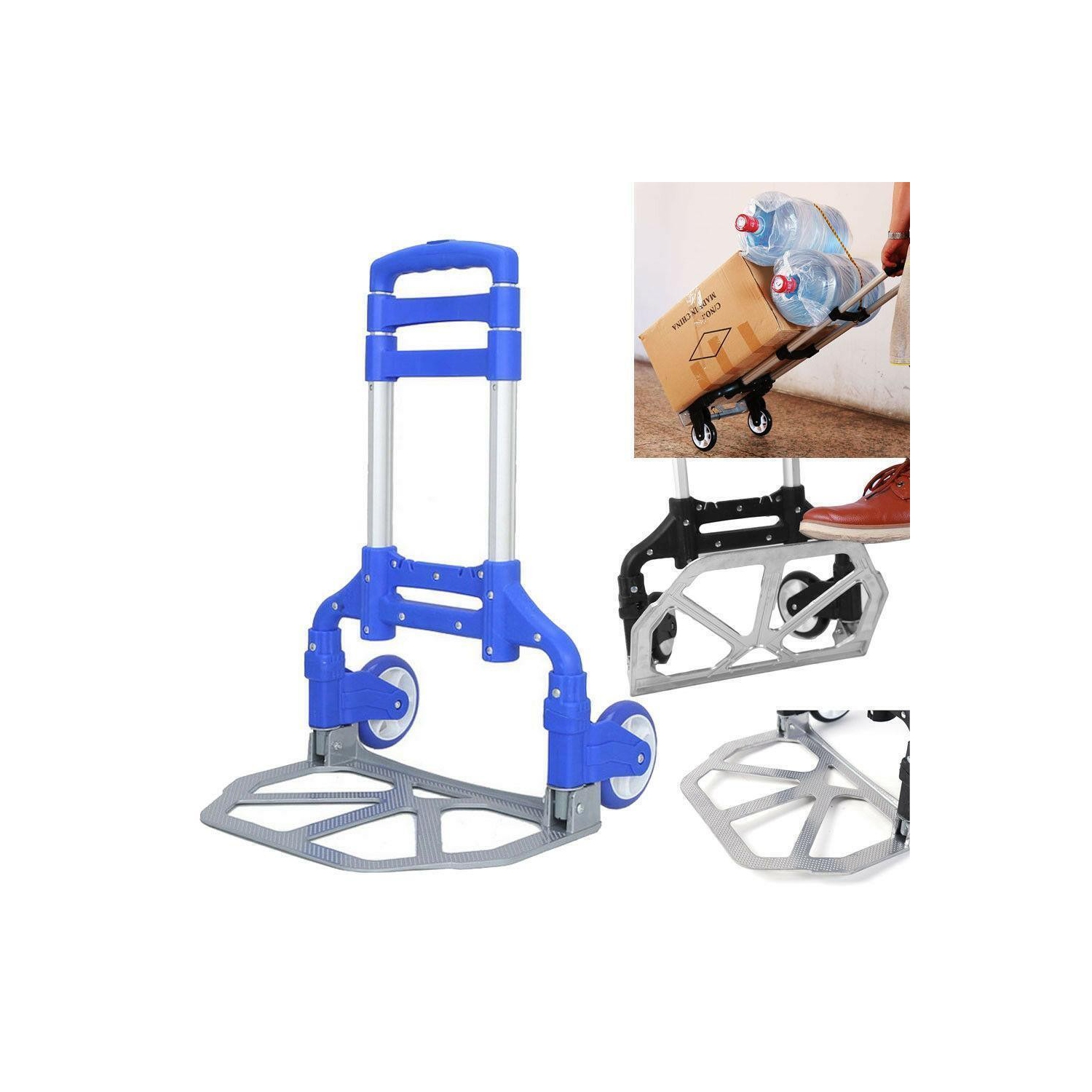 Karl Home 165 lb. Capacity Portable Aluminium Rolling Folding Luggage Hand Truck Dolly Blue