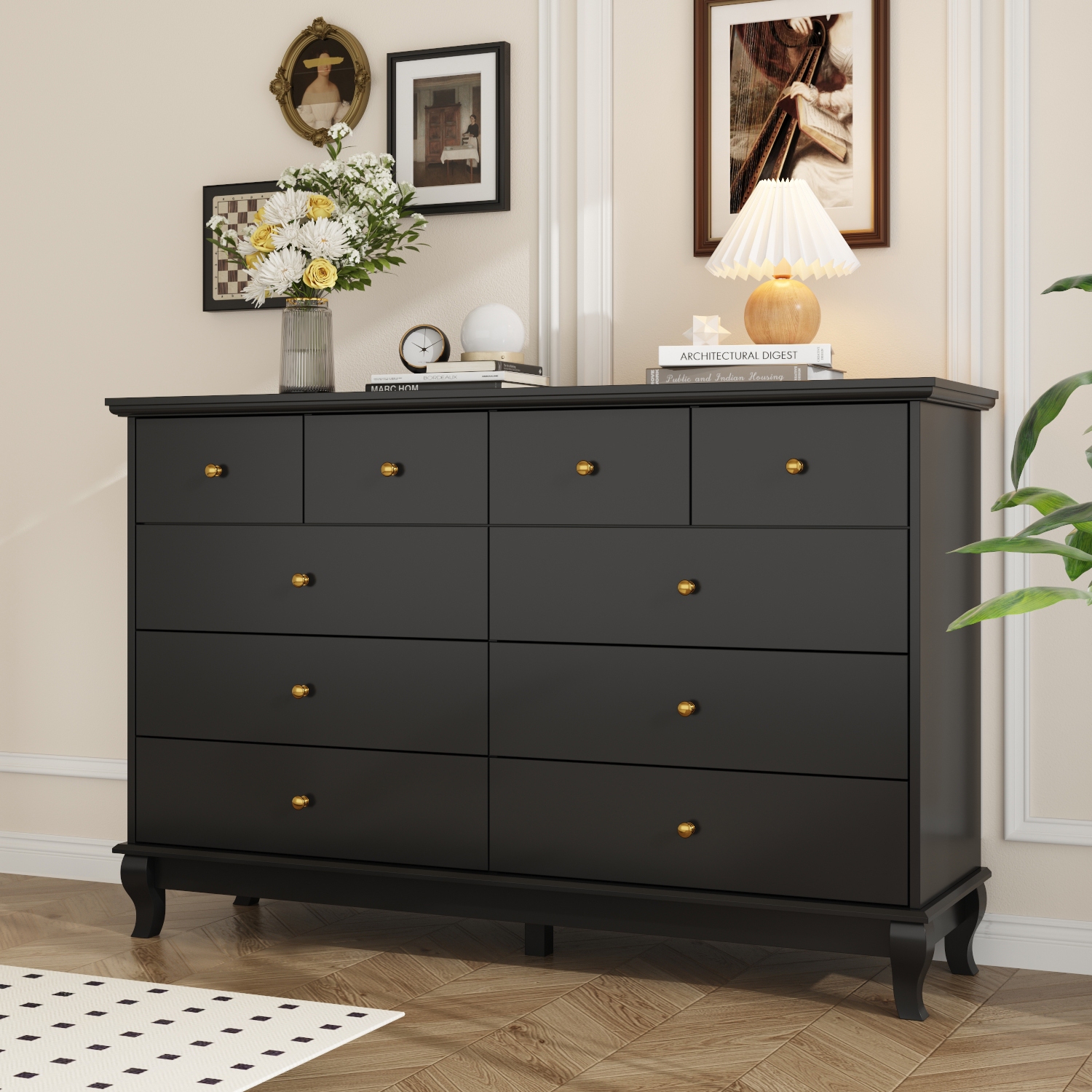Famapy Modern 10-Drawer Dresser with Golden Metal Handles & Smooth Slides, Large Storage Cabinet for Bedroom Clothes, Books & Accessories(55.1" L x