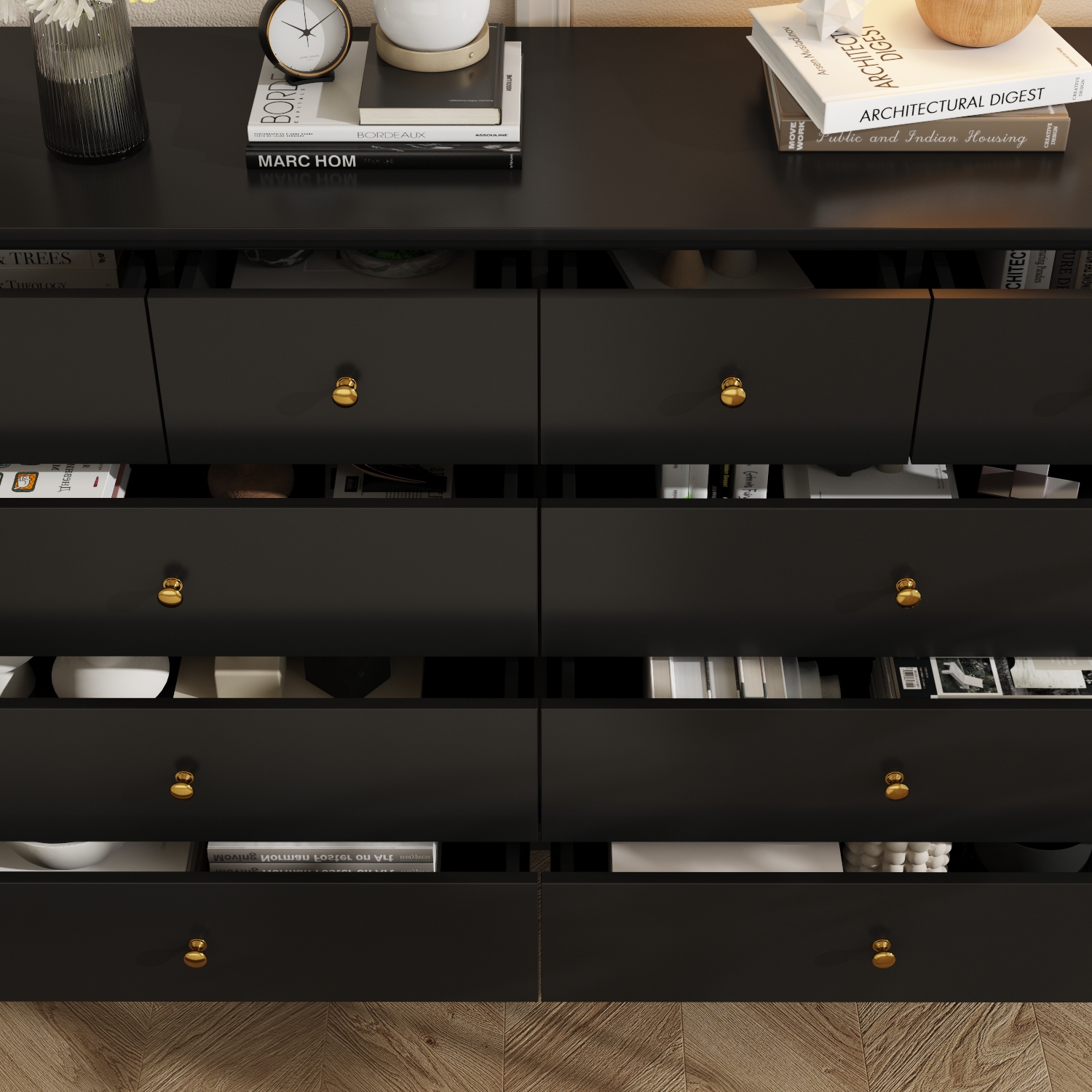 Famapy Modern 10-Drawer Dresser with Golden Metal Handles & Smooth Slides, Large Storage Cabinet for Bedroom Clothes, Books & Accessories(55.1" L x