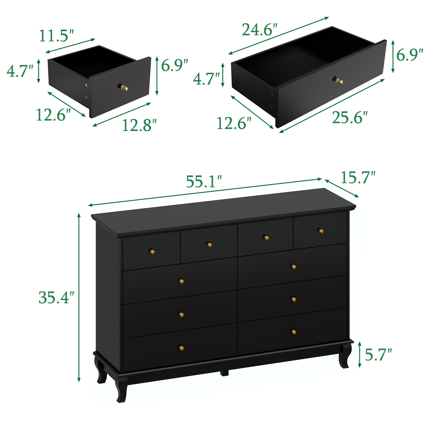 Famapy Modern 10-Drawer Dresser with Golden Metal Handles & Smooth Slides, Large Storage Cabinet for Bedroom Clothes, Books & Accessories(55.1" L x