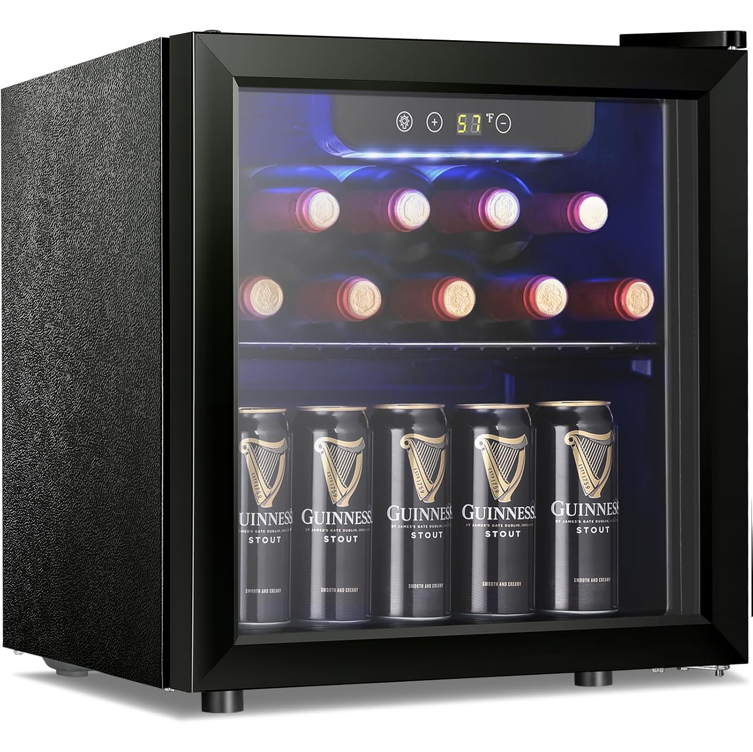 Antarctic Star 12-Bottle/48-Can Wine and Beverage Cooler, Compact Mini Fridge with Glass Door, Low Noise Countertop Cellar for Beer, Soda, or Bar Use, 1.3 cu.ft, Black