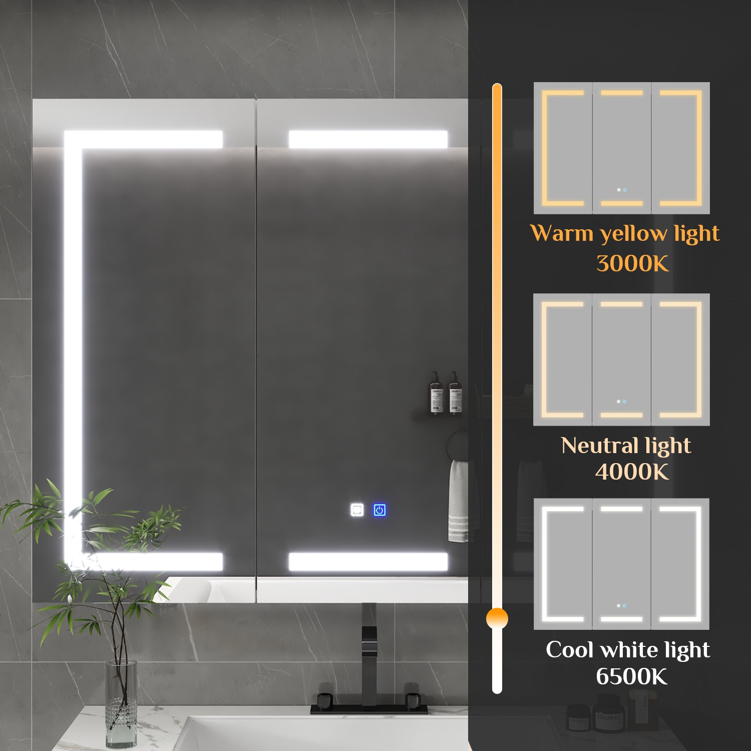 Famapy 47.2" Smart LED Bathroom Mirror Cabinet with 3 Doors, Wall-Mounted Medicine Cabinet with Storage Shelves,,White