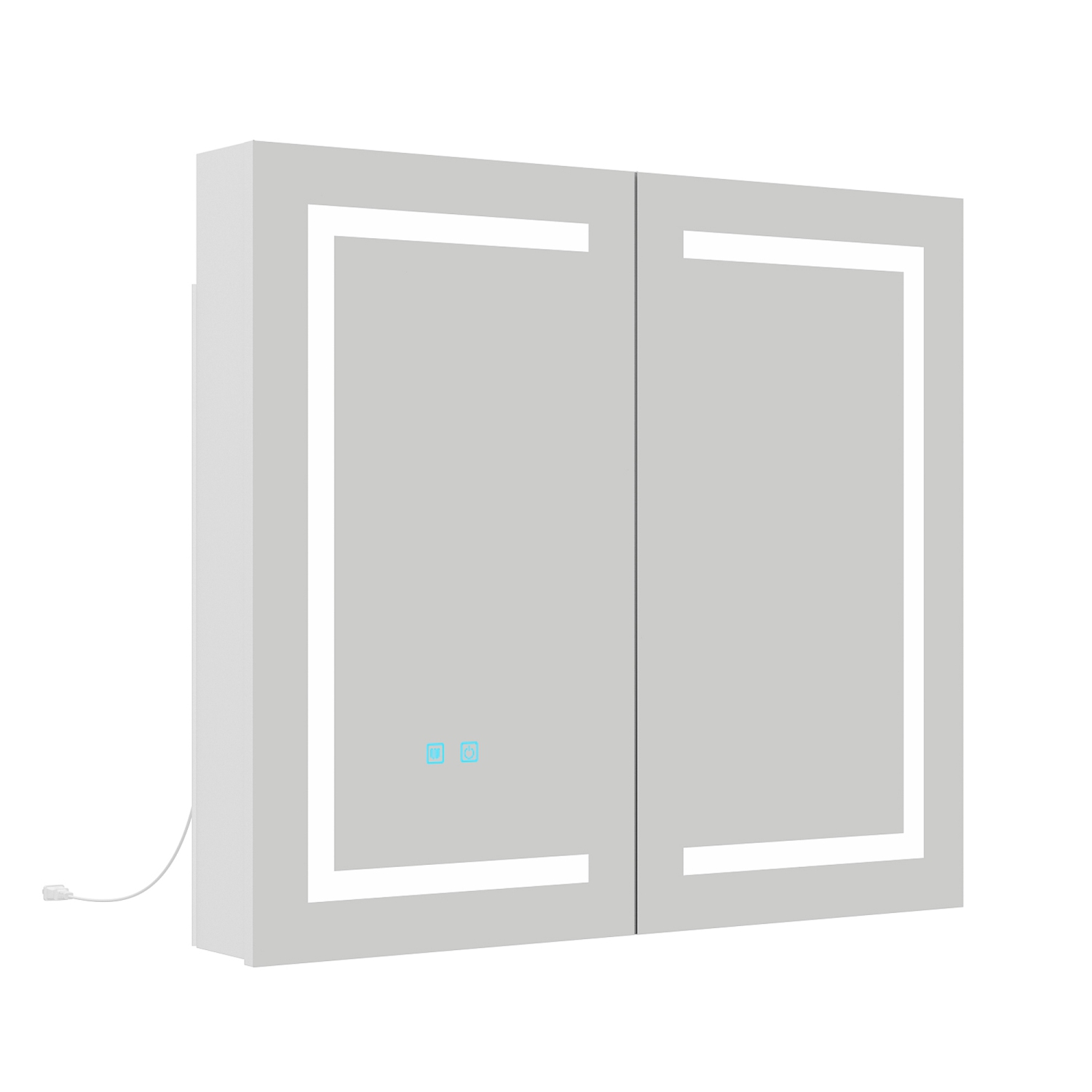 Famapy – Armoire miroir de salle de bain intelligente LED 35,4&nbsp;po, 2 portes, armoire à pharmacie murale avec tablettes de rangement, blanc