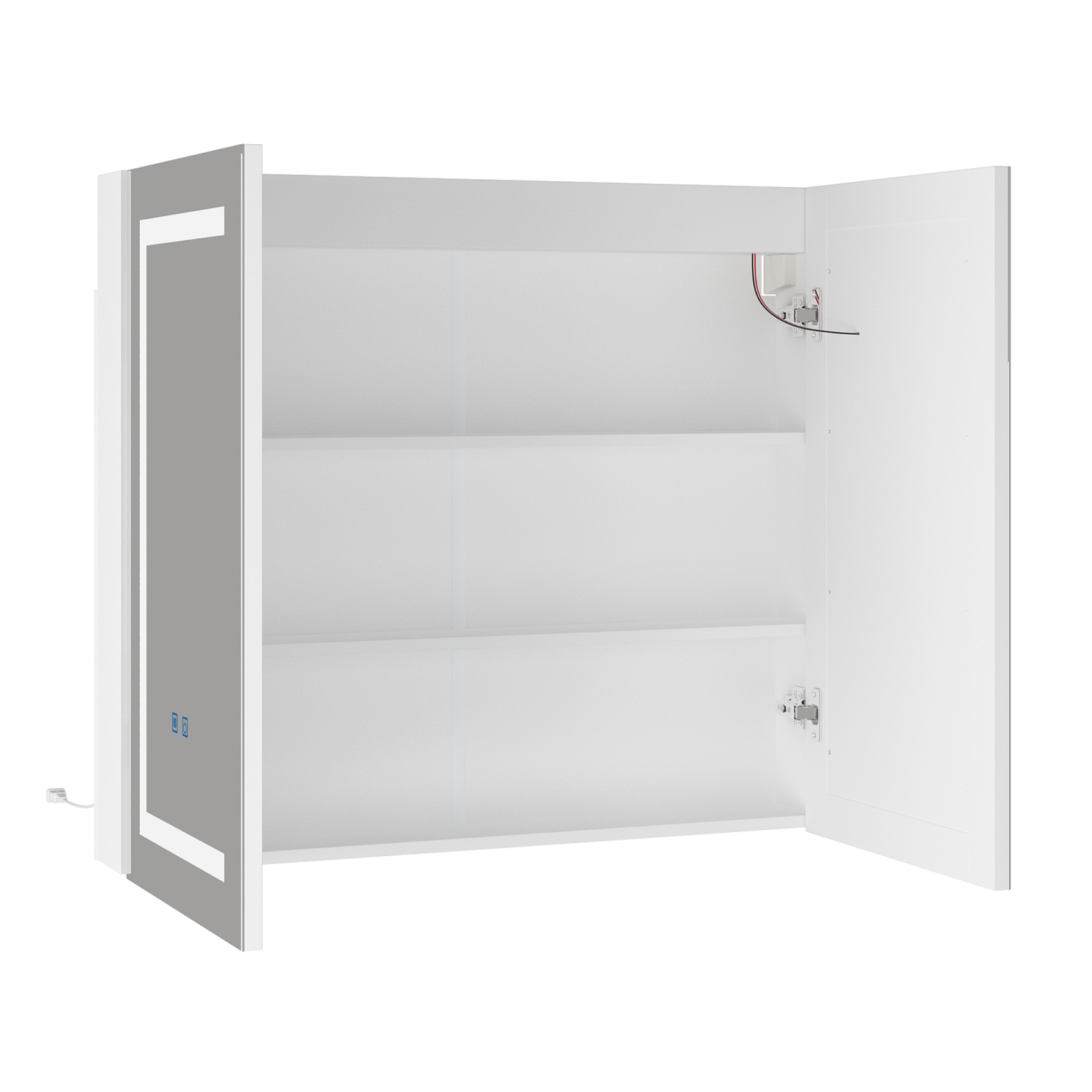 Famapy – Armoire miroir de salle de bain intelligente LED 35,4&nbsp;po, 2 portes, armoire à pharmacie murale avec tablettes de rangement, blanc