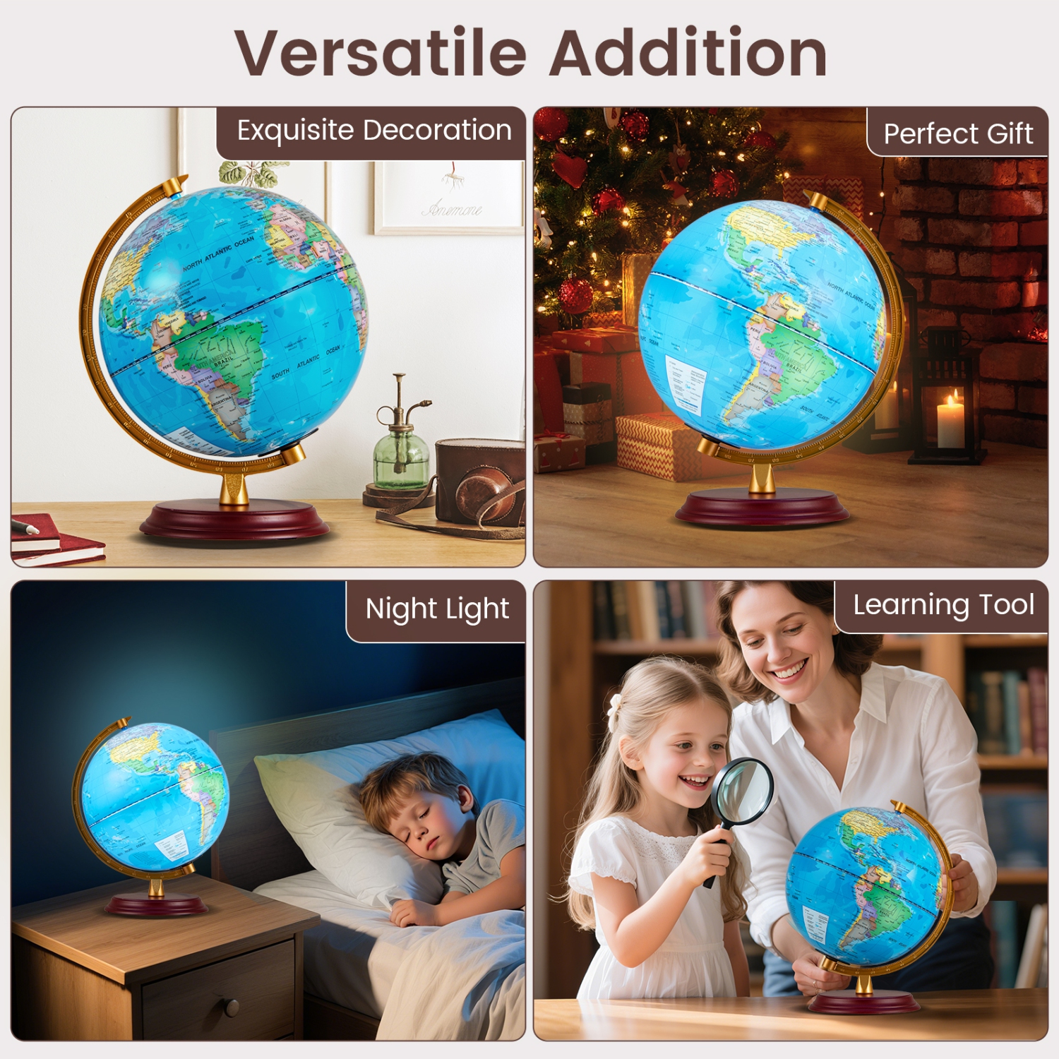 Gymax 8 Inch Illuminated World Globe Night Light up Globe Lamp Wooden Stand & HD Map