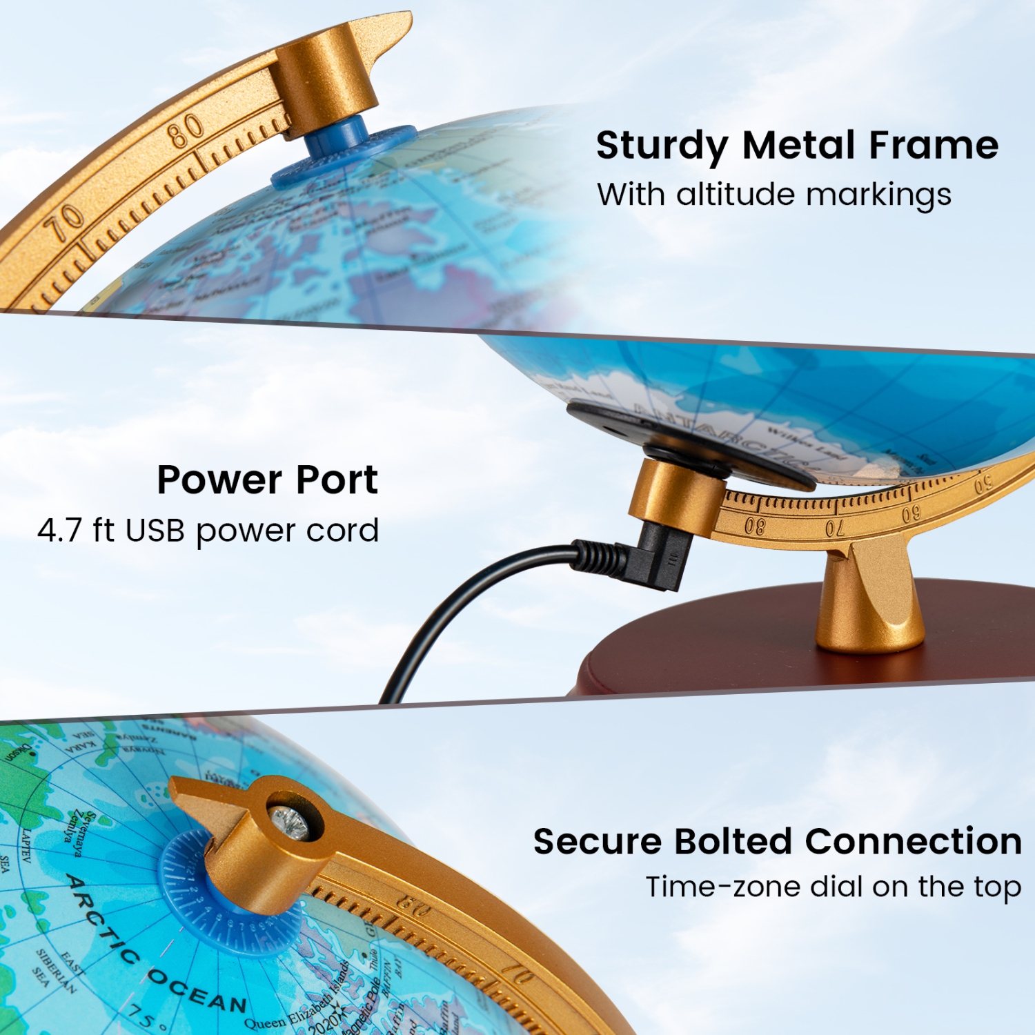 Gymax 8 Inch Illuminated World Globe Night Light up Globe Lamp Wooden Stand & HD Map