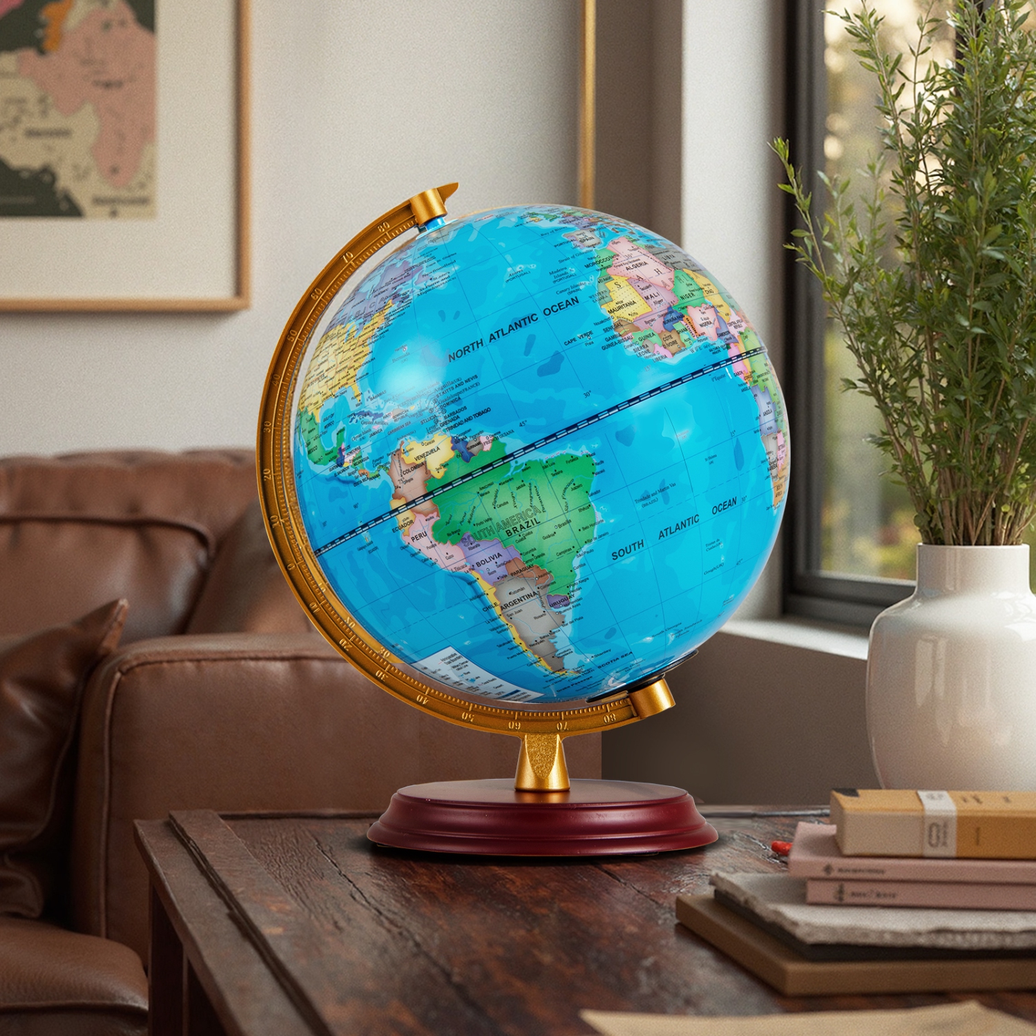 Gymax 8 Inch Illuminated World Globe Night Light up Globe Lamp Wooden Stand & HD Map
