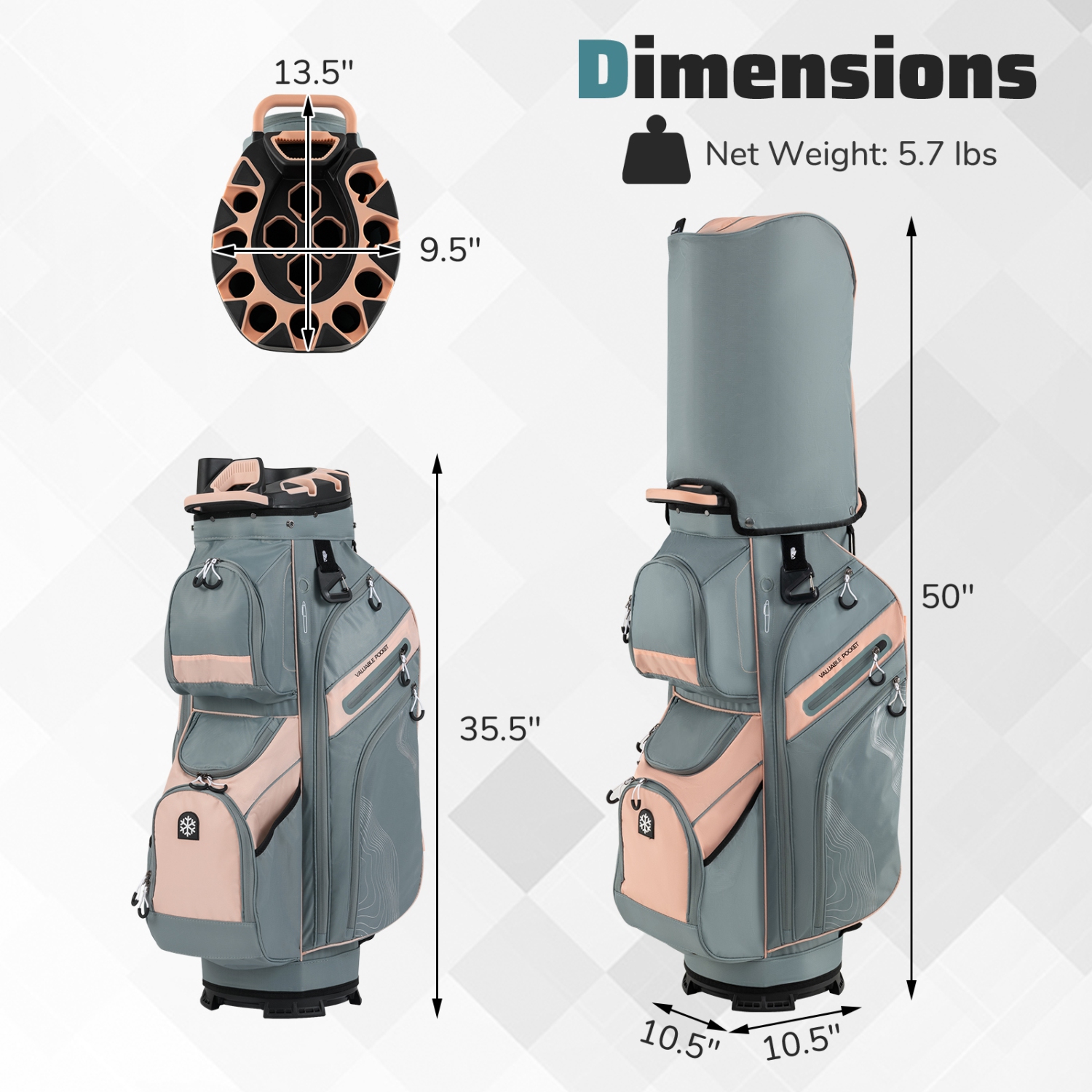 Gymax Golf Cart Bag Molded Lock Top Golf Bag w/14-Way Full Length Dividers 11 Pockets