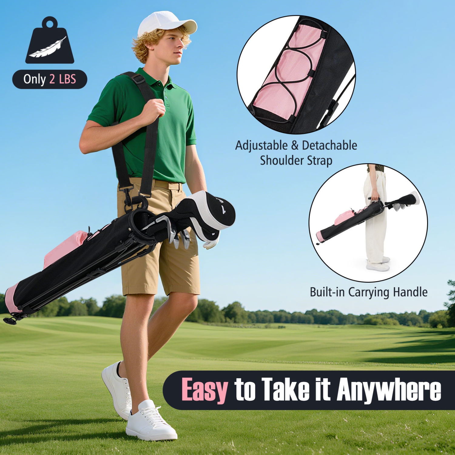 Gymax Lightweight Golf Stand Bag Par 3 & Executive Courses Carry Bag Shoulder Strap