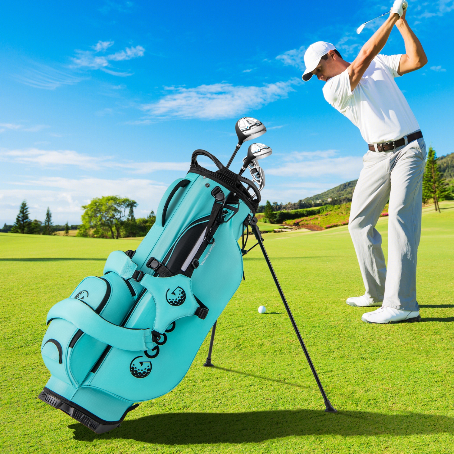 Gymax 8-Way Golf Stand Bag w/ 5 Pockets Lightweight Portable Golf Club Bag Handles