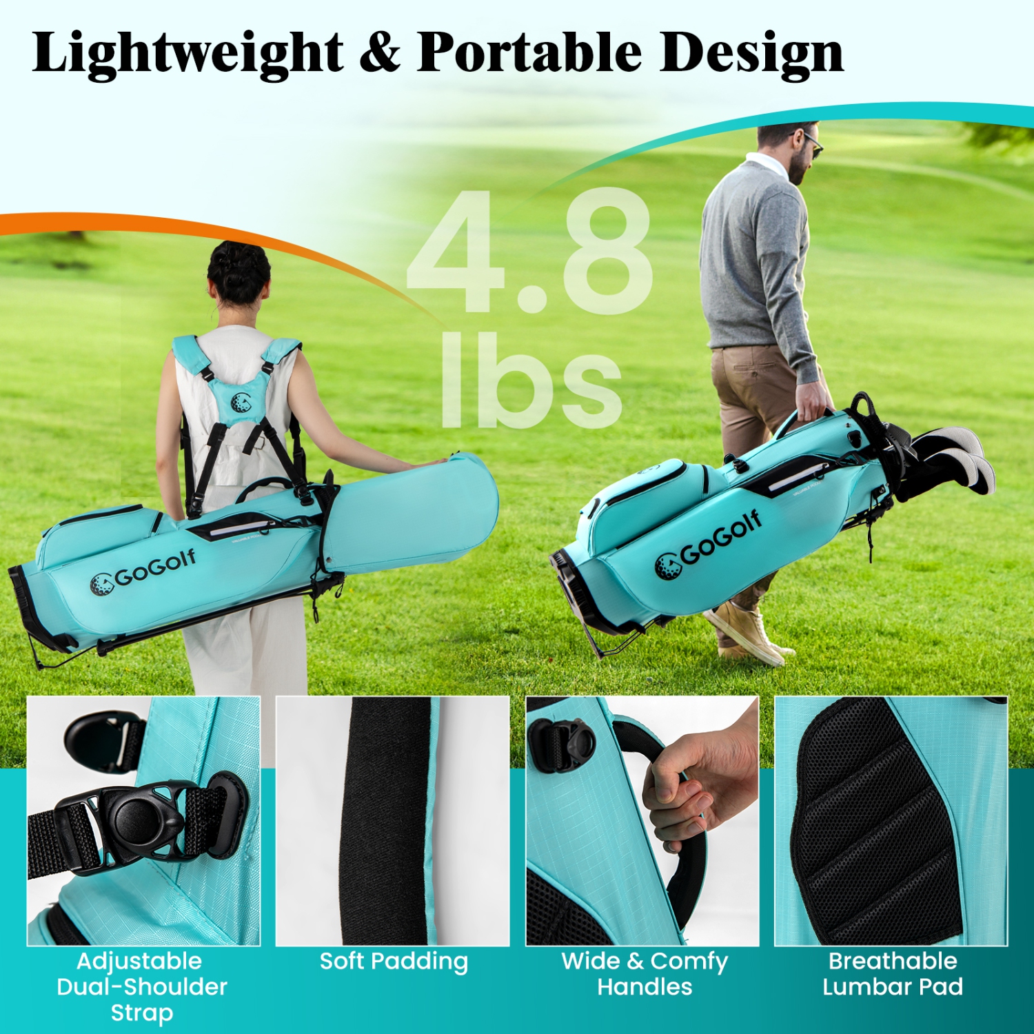 Gymax 8-Way Golf Stand Bag w/ 5 Pockets Lightweight Portable Golf Club Bag Handles