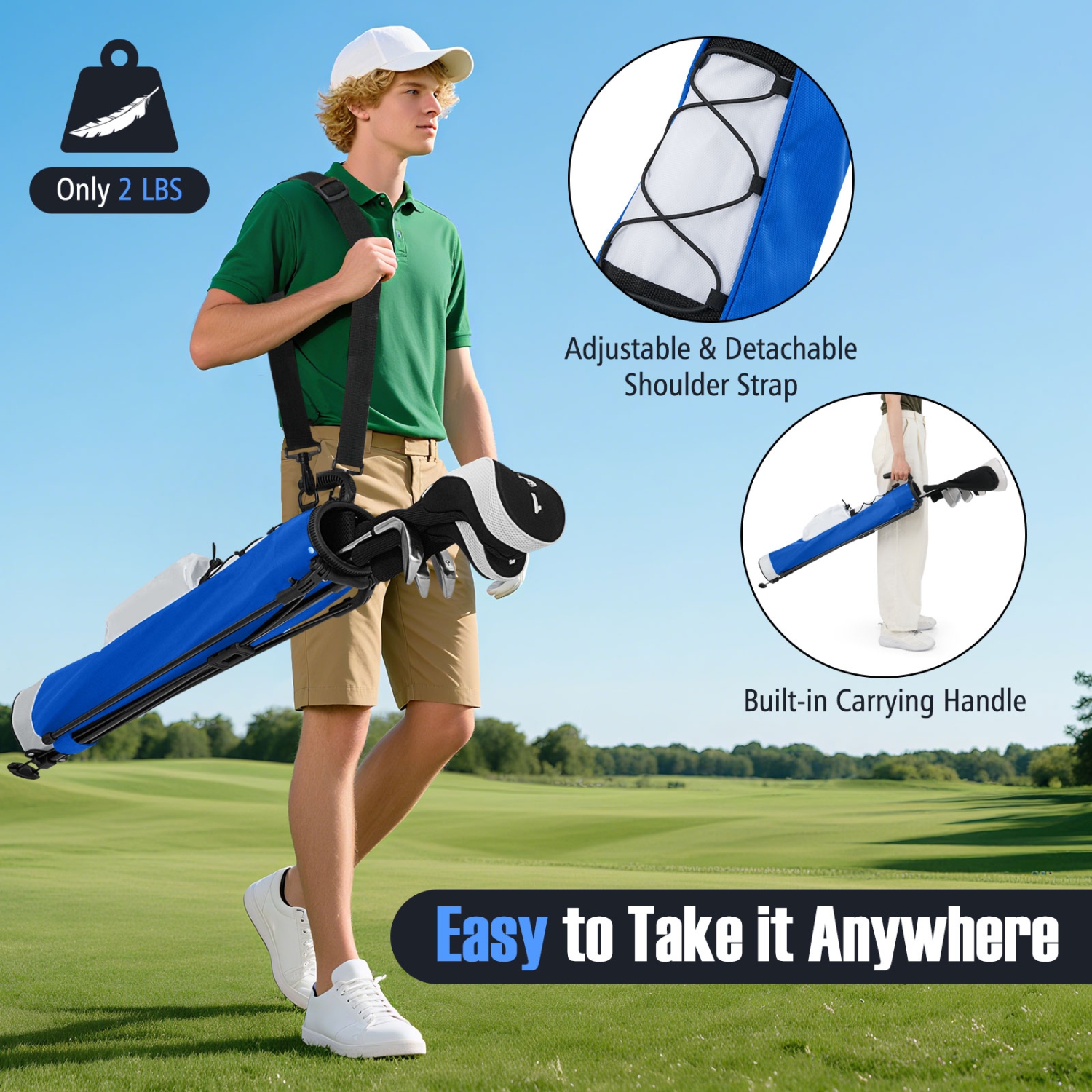 Gymax Lightweight Golf Stand Bag Par 3 & Executive Courses Carry Bag Shoulder Strap