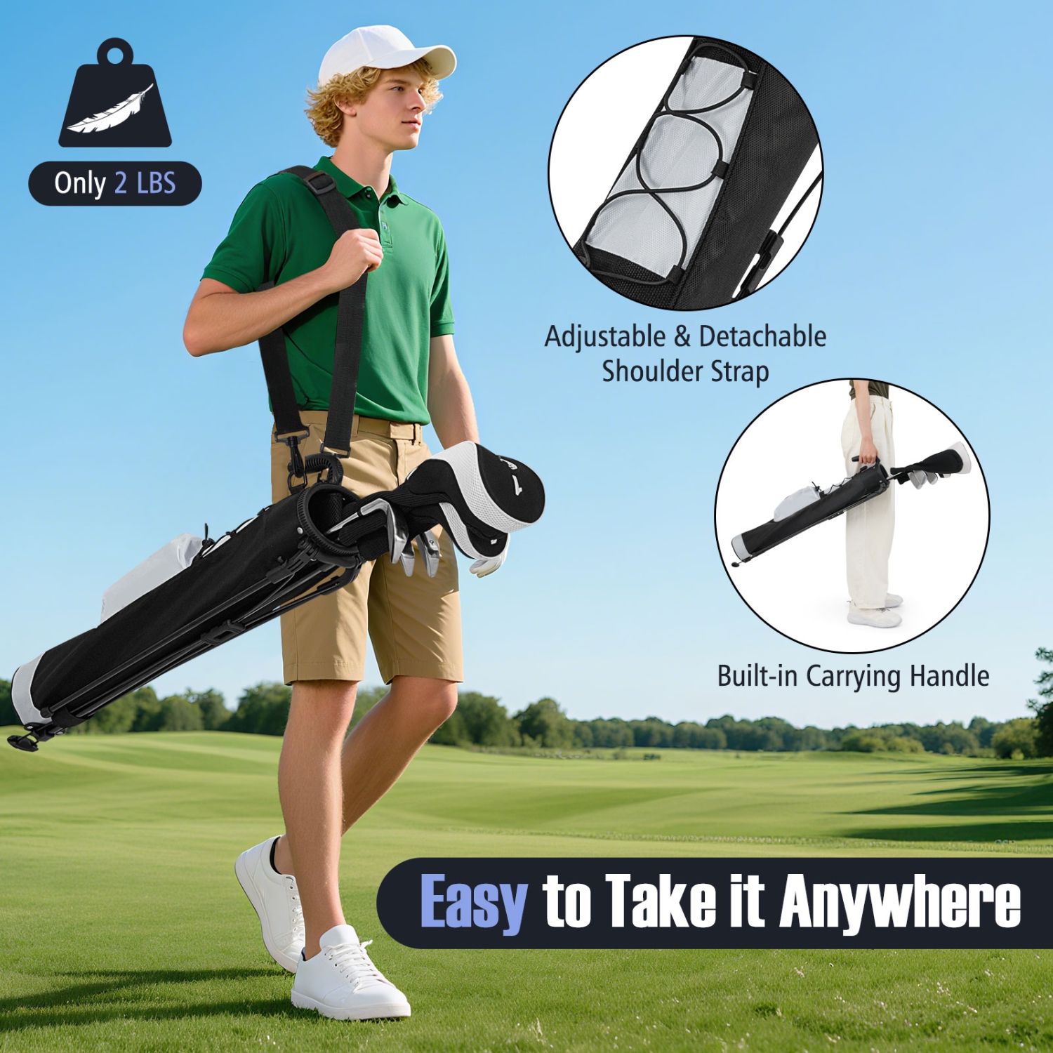 Gymax Lightweight Golf Stand Bag Par 3 & Executive Courses Carry Bag Shoulder Strap