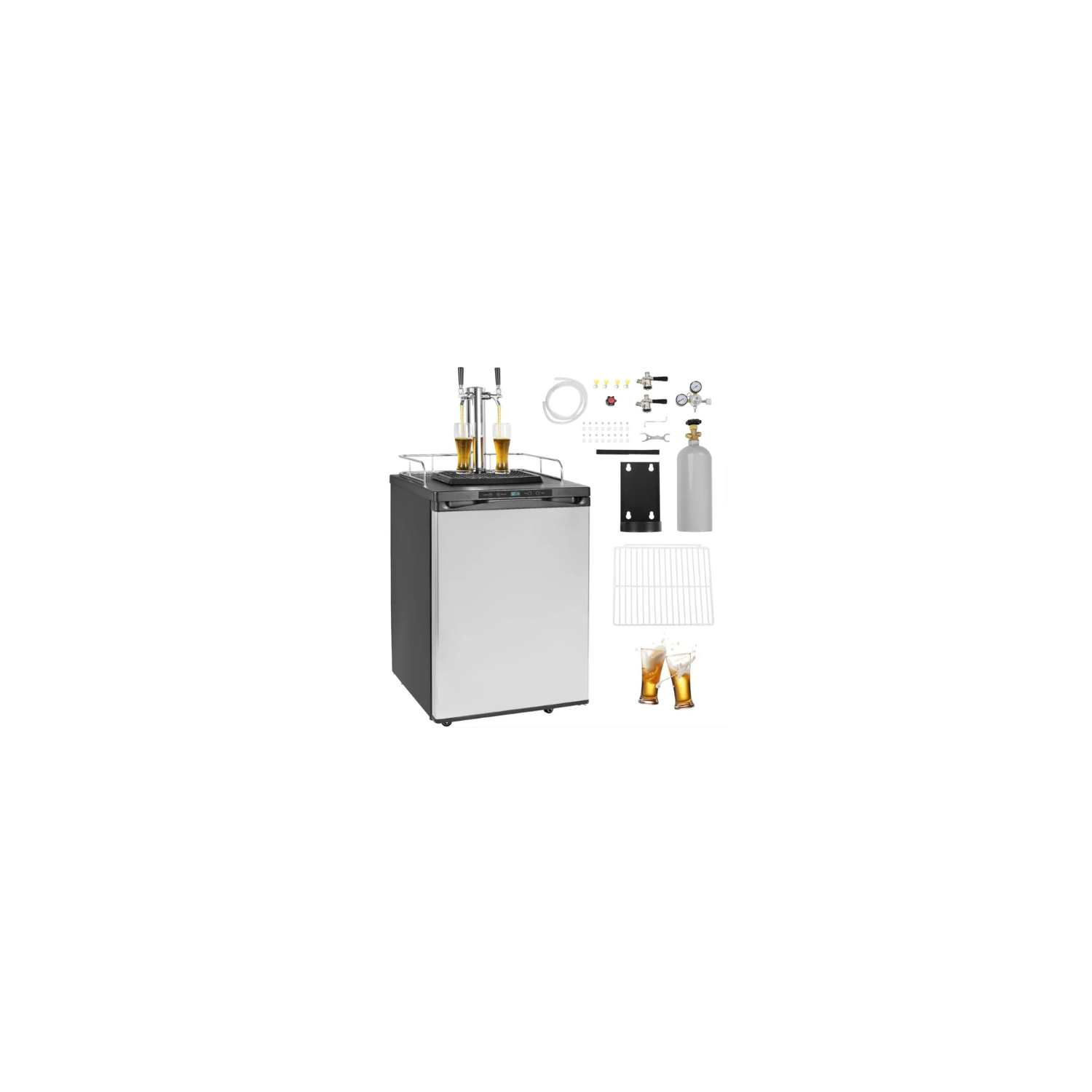 VEVOR BM-162 Beer Kegerator Draft Beer Dispenser, 162L Full-Size Keg Refrigerator with Dual Tap, Digital Temp Control, CO2 Cylinder, Black