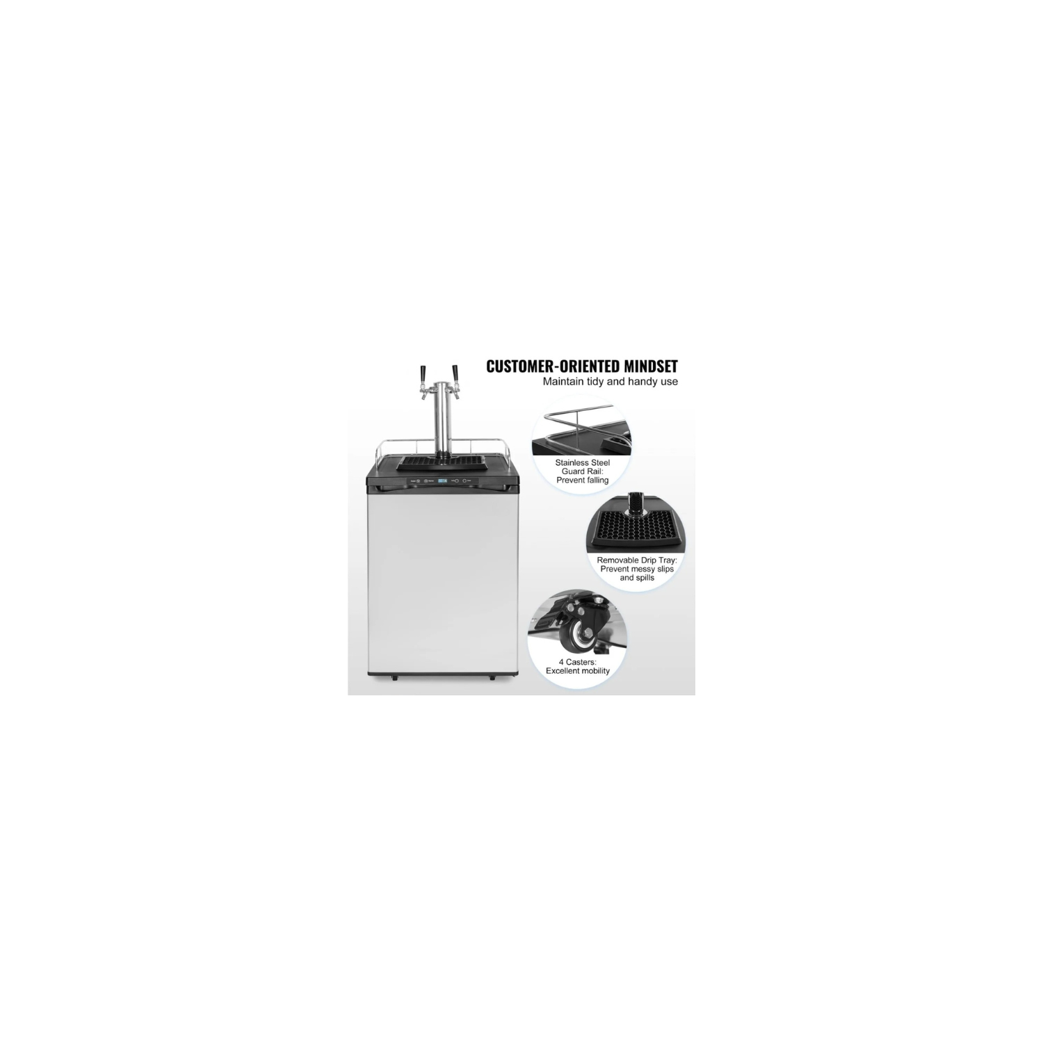 VEVOR BM-162 Beer Kegerator Draft Beer Dispenser, 162L Full-Size Keg Refrigerator with Dual Tap, Digital Temp Control, CO2 Cylinder, Black