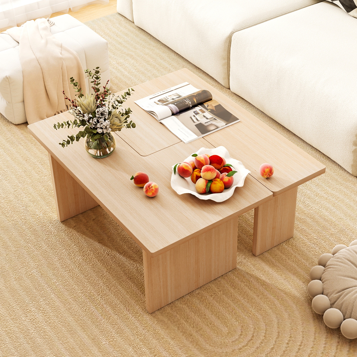 Gymax Modular Coffee Table Set of 2 L Shaped Center Tables for Home Office Apartment Natural