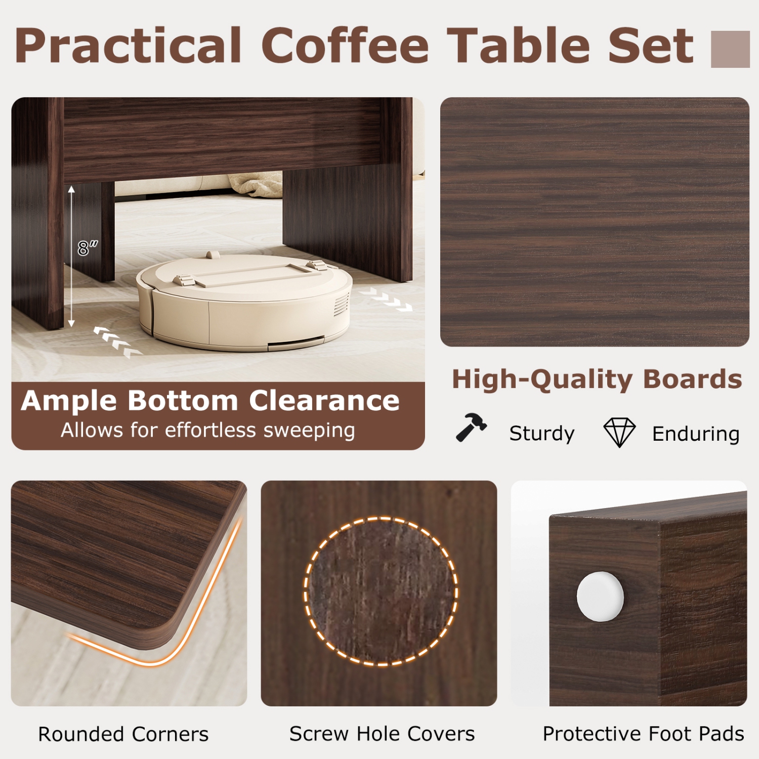 Gymax Modular Coffee Table Set of 2 L Shaped Center Tables for Home Office Apartment Brown