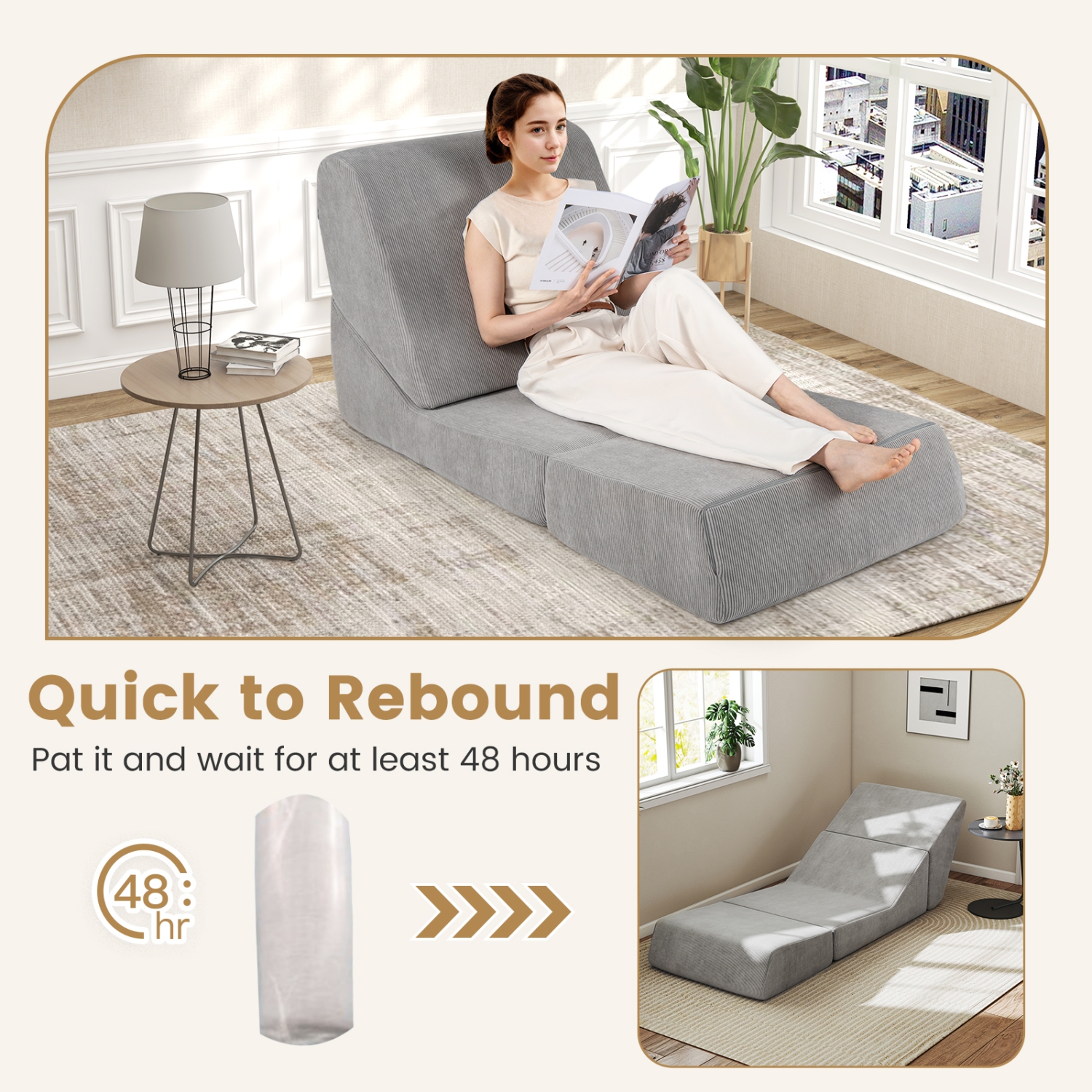 Gymax 3-in-1 Folding Sofa Bed Convertible Sleeper Chair w/ Washable Zippered Cover