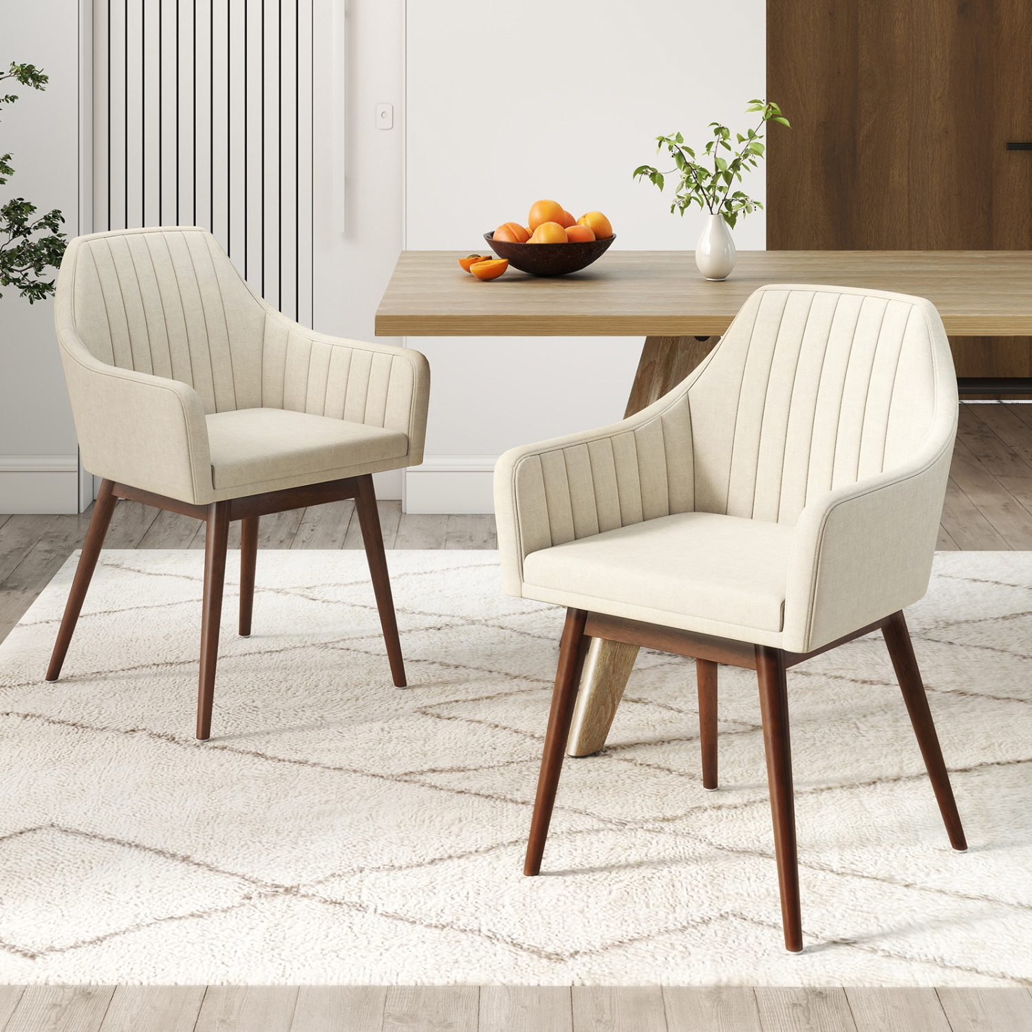 Gymax Set of 4 Dining Chairs Upholstered Kitchen Table Chairs w/ Solid Wood Legs