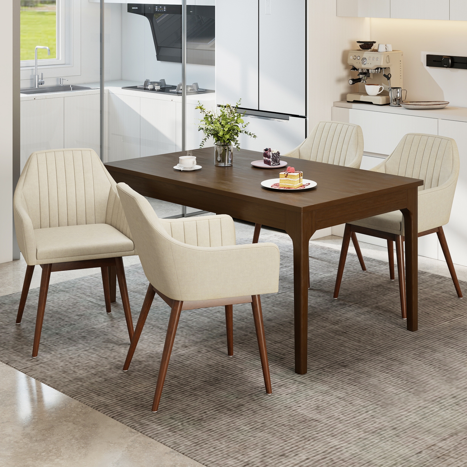 Gymax Set of 4 Dining Chairs Upholstered Kitchen Table Chairs w/ Solid Wood Legs