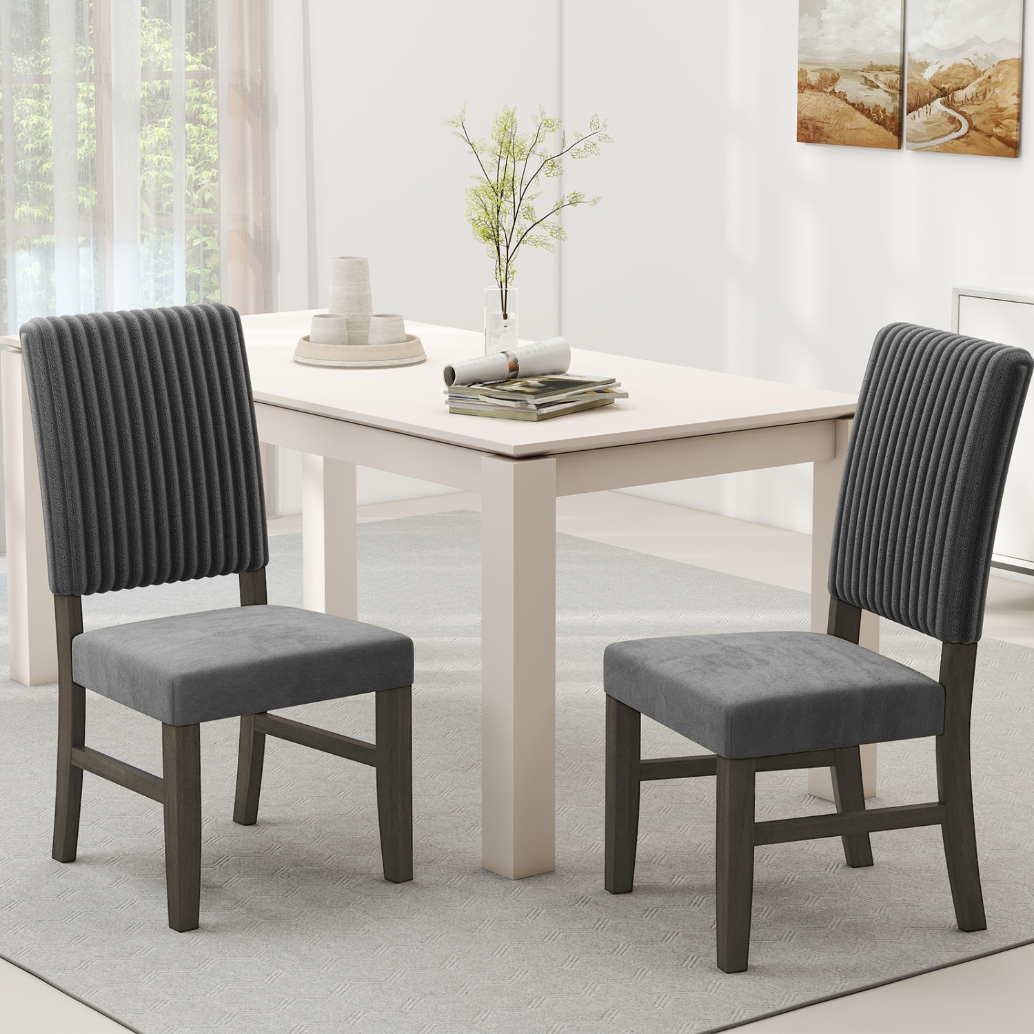 Gymax Dining Chair Set of 2 Mid-Century Modern Velvet Fabric Upholstered Chairs