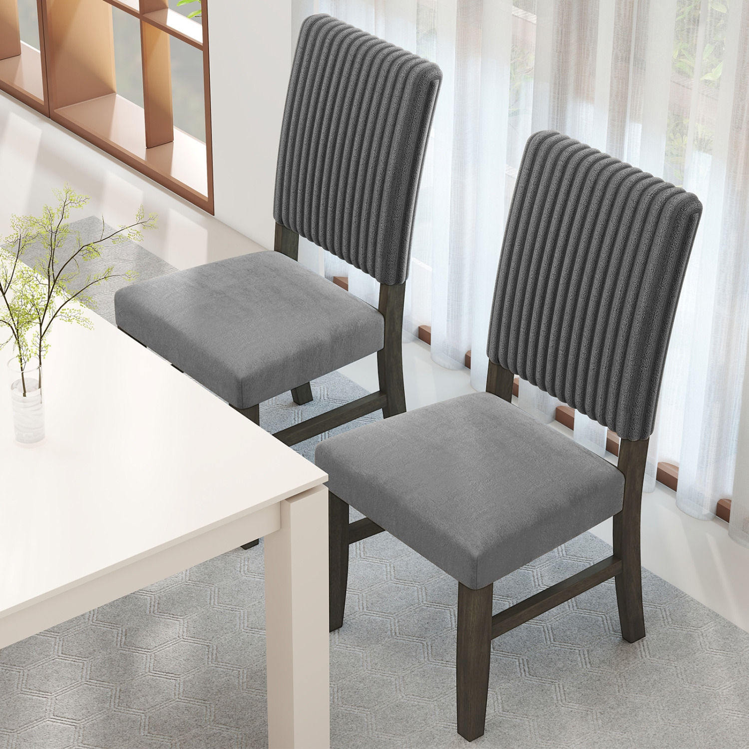 Gymax Dining Chair Set of 2 Mid-Century Modern Velvet Fabric Upholstered Chairs