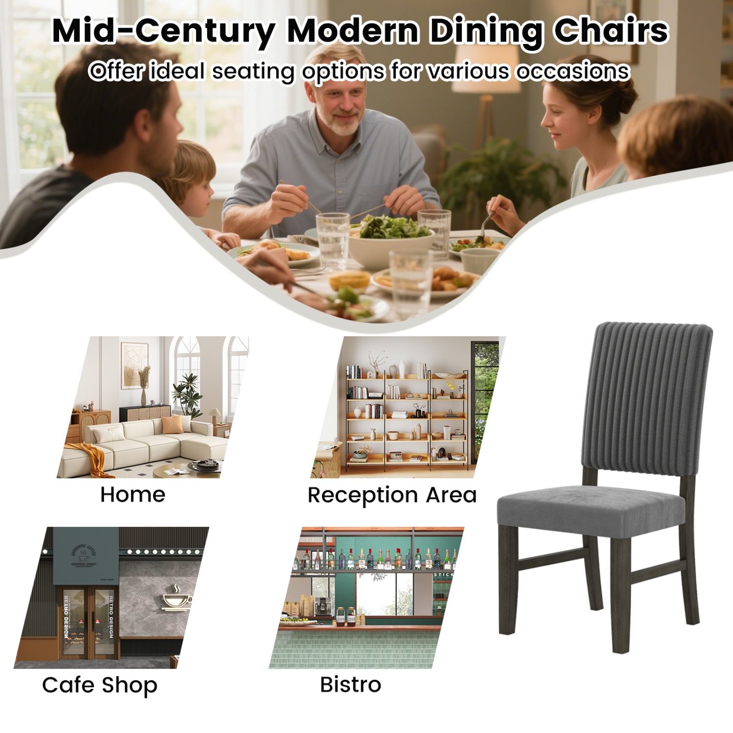 Gymax Dining Chair Set of 2 Mid-Century Modern Velvet Fabric Upholstered Chairs