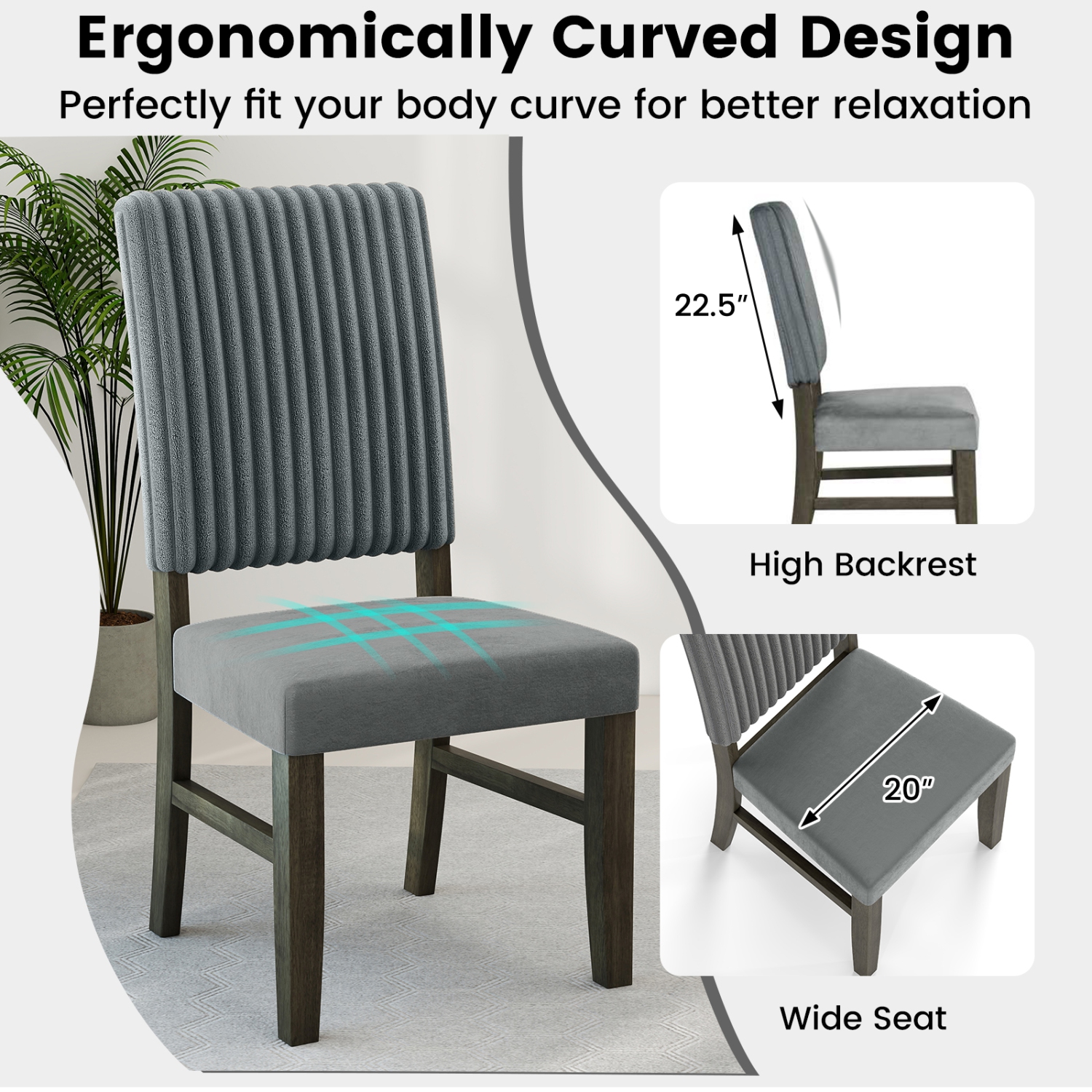 Gymax Dining Chair Set of 2 Mid-Century Modern Velvet Fabric Upholstered Chairs