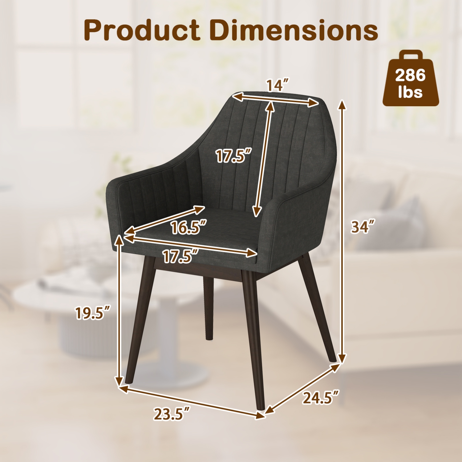 Gymax Set of 4 Dining Chairs Upholstered Kitchen Table Chairs w/ Solid Wood Legs