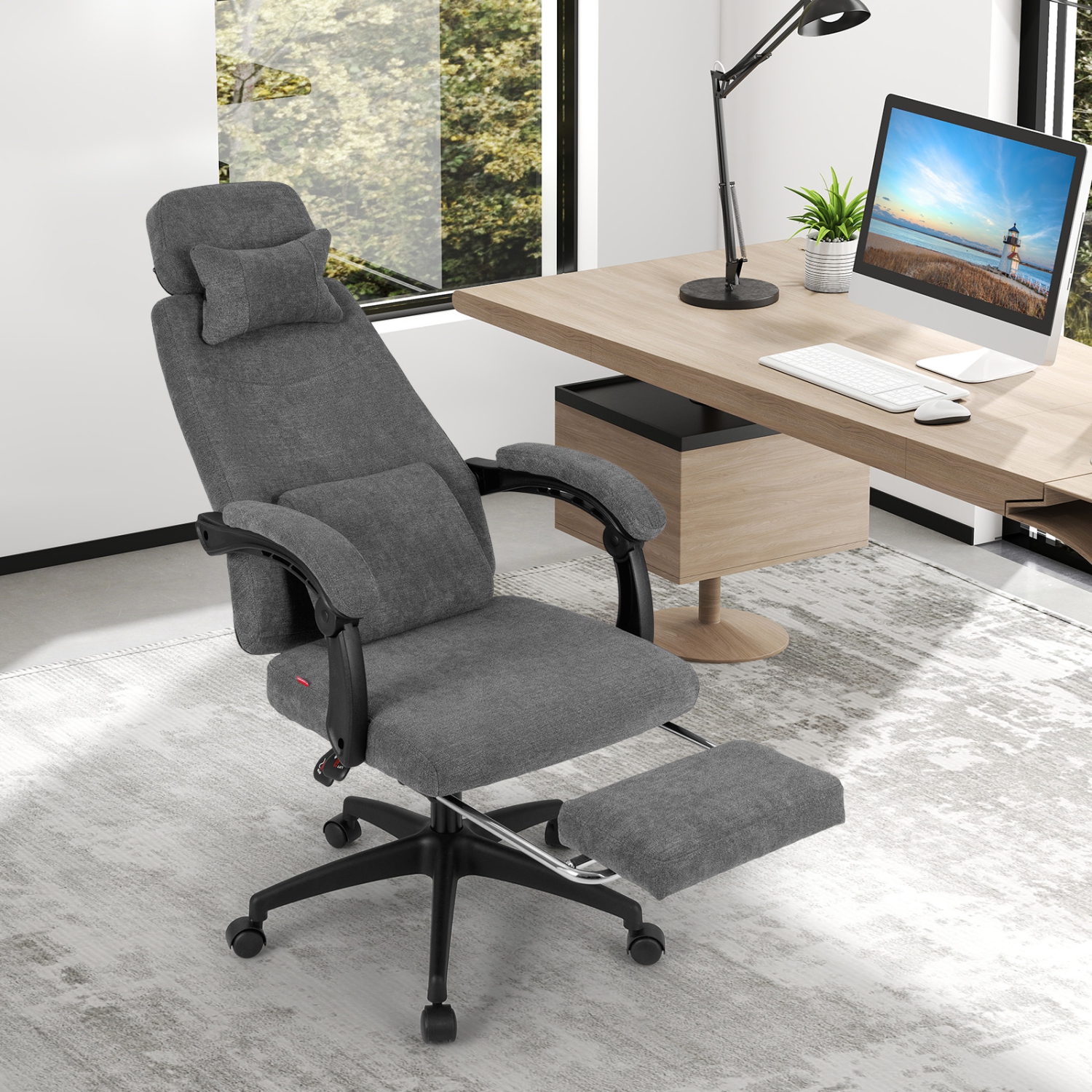 Gymax Reclining Home Office Chair Retractable Footrest High-Back Ergonomic Executive