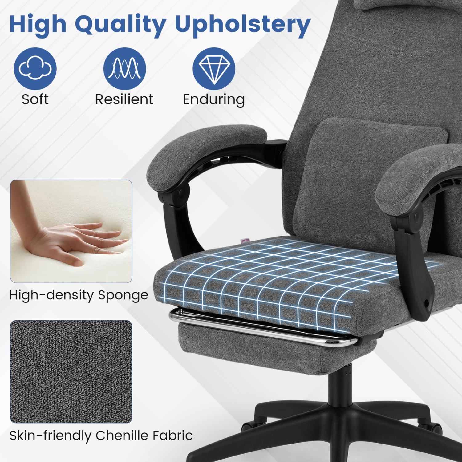 Gymax Reclining Home Office Chair Retractable Footrest High-Back Ergonomic Executive