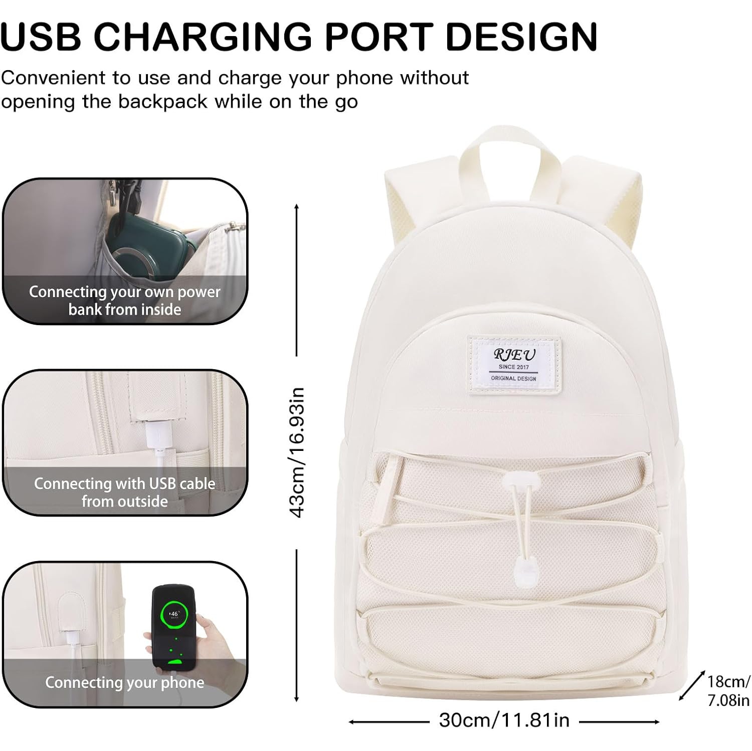 Aesthetic Backpack for Teen Girls,Cute School Bookbag with 15.6in Laptop Compartment for Women College Students,Khaki Beige