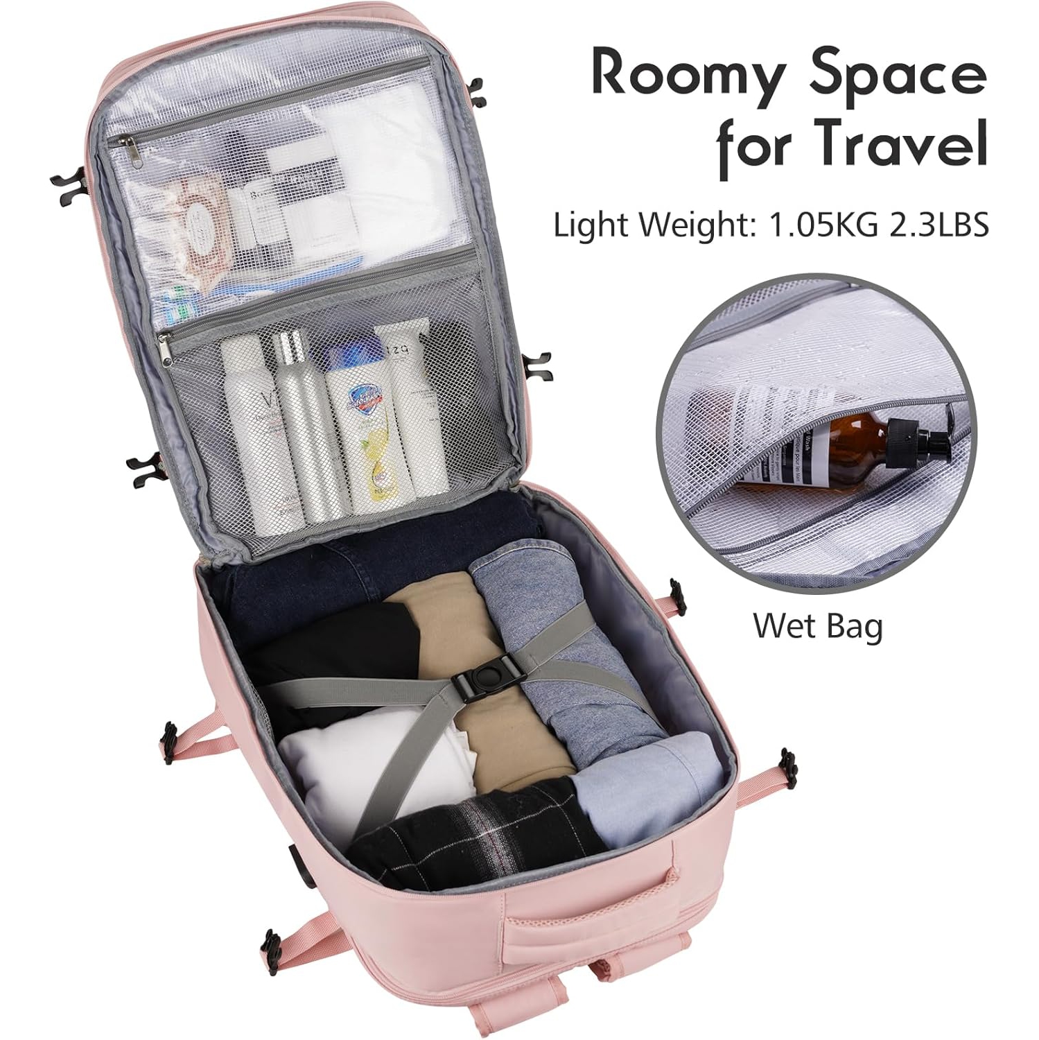 M Large Travel Backpack Women, Flight Approved Carry On Backpack, Water Resistant Anti-Theft Casual Daypack School Bag,17.3 inch,Pink