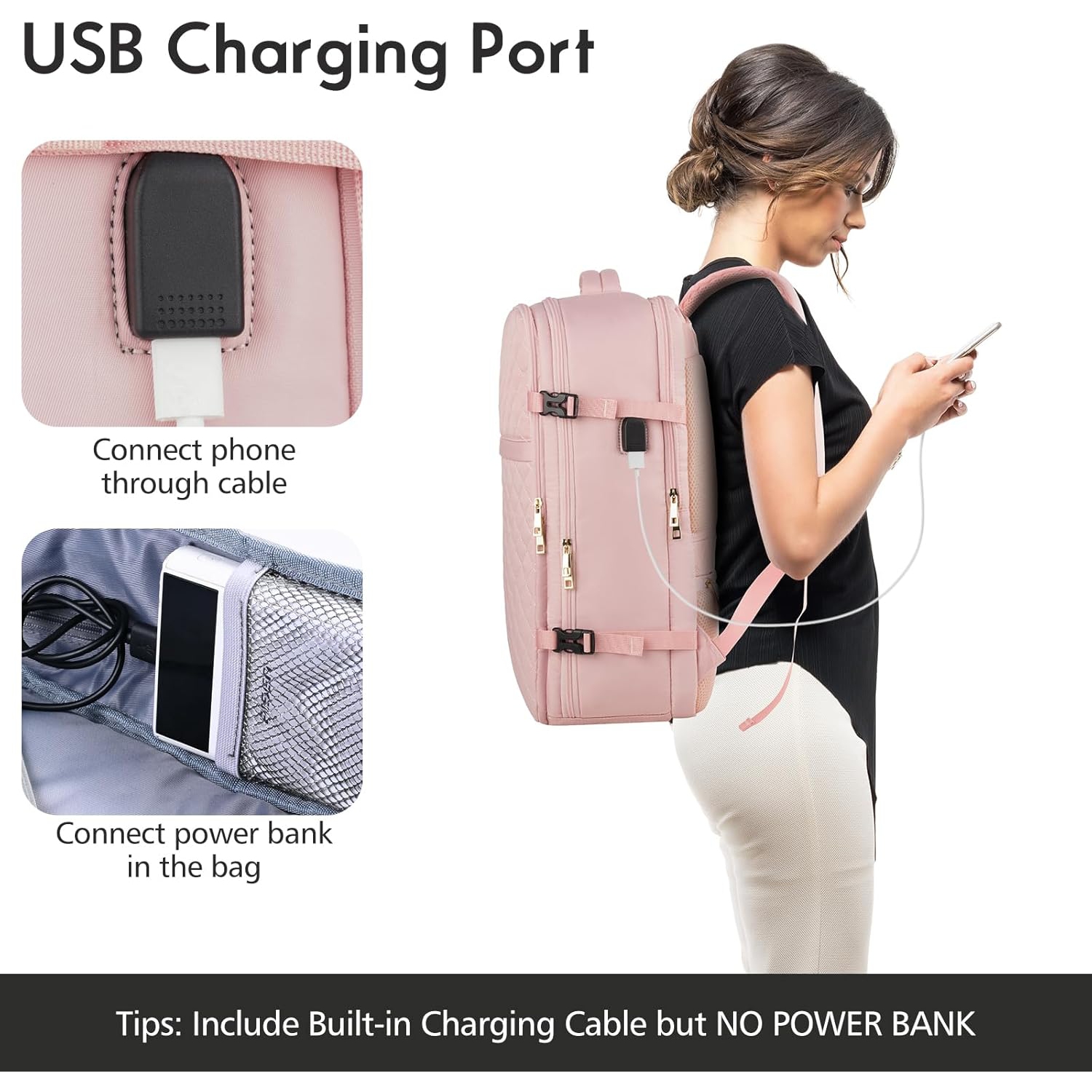 M Large Travel Backpack Women, Flight Approved Carry On Backpack, Water Resistant Anti-Theft Casual Daypack School Bag,17.3 inch,Pink