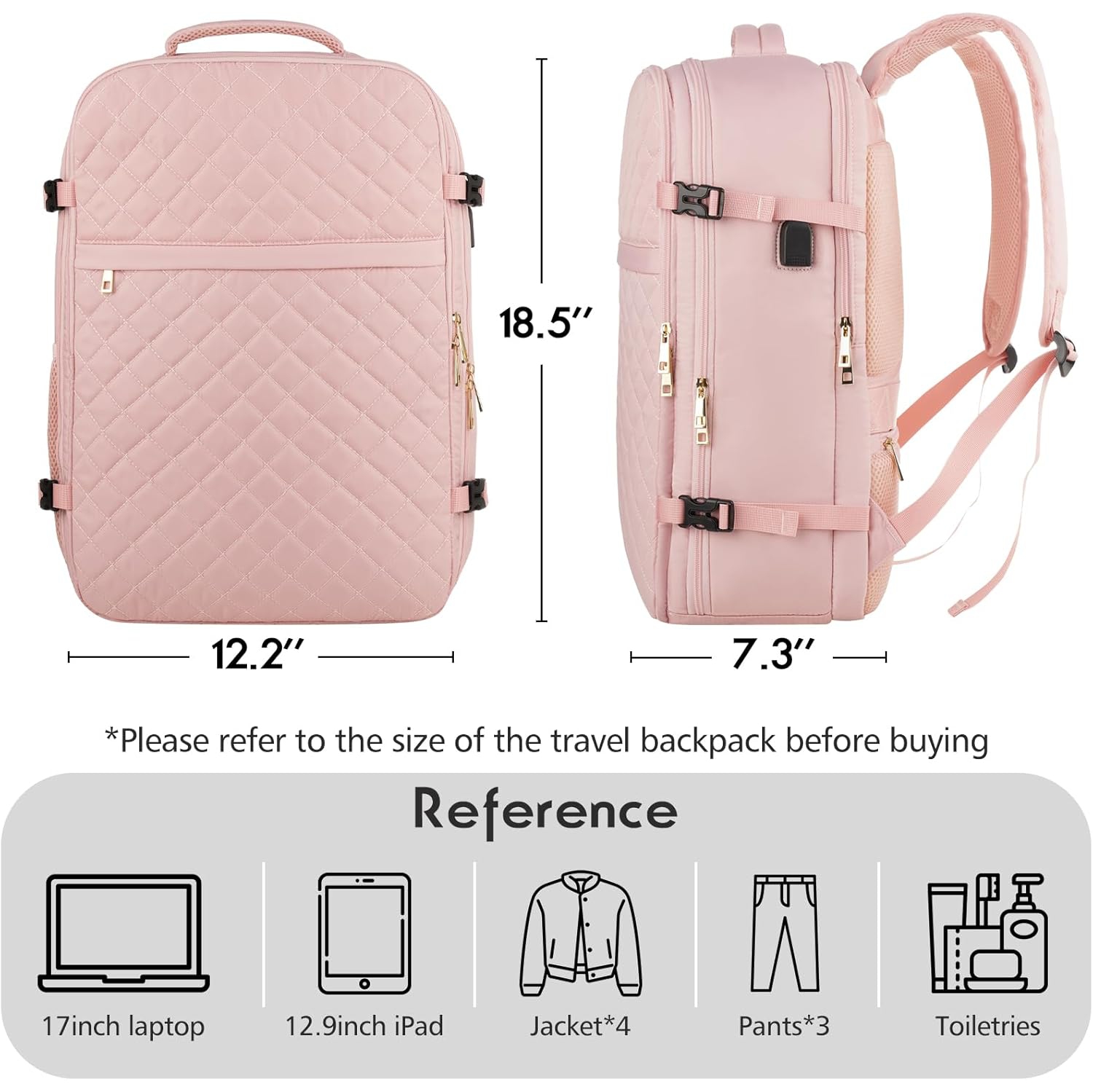 M Large Travel Backpack Women, Flight Approved Carry On Backpack, Water Resistant Anti-Theft Casual Daypack School Bag,17.3 inch,Pink