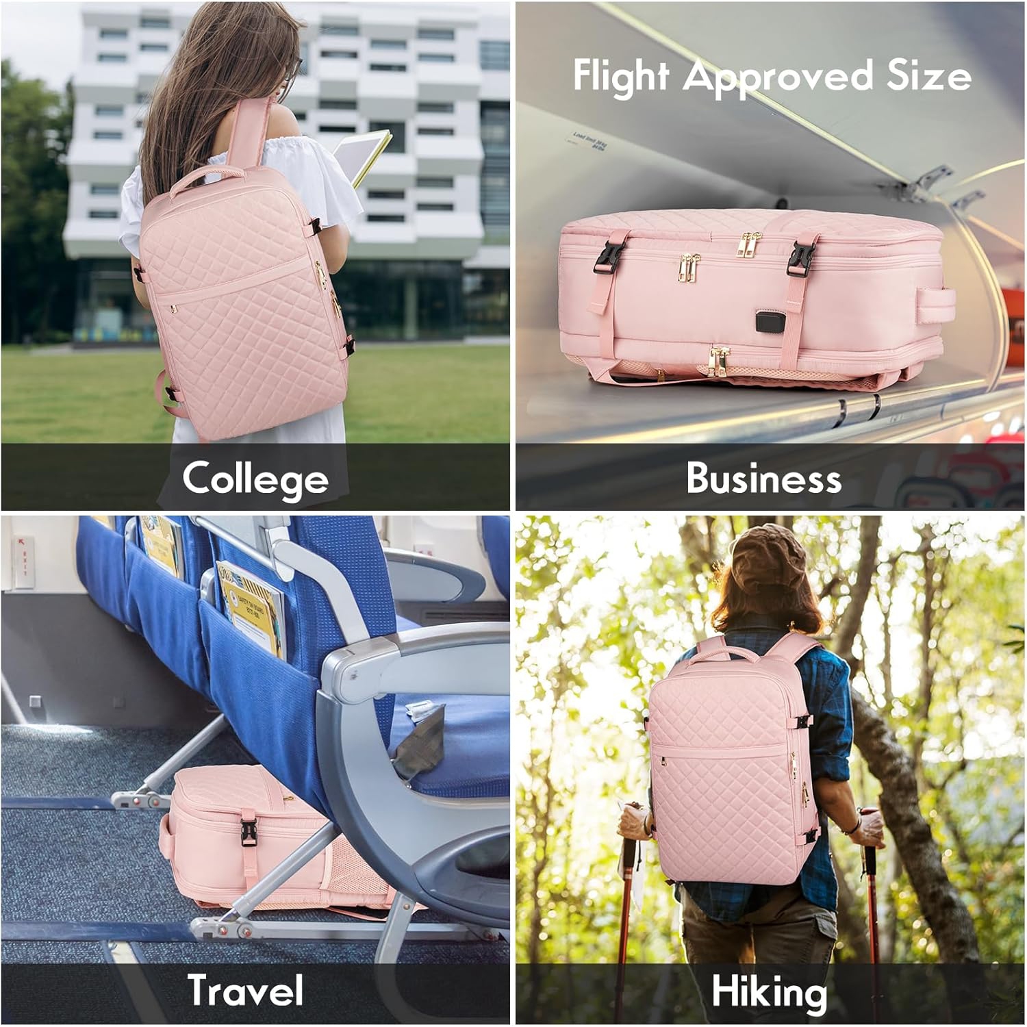 M Large Travel Backpack Women, Flight Approved Carry On Backpack, Water Resistant Anti-Theft Casual Daypack School Bag,17.3 inch,Pink