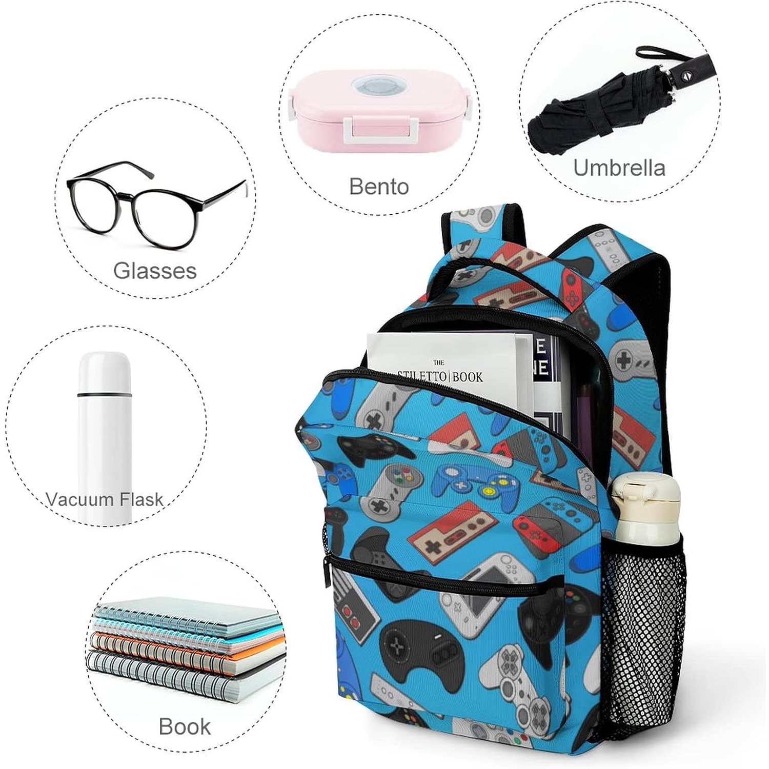 Backpack School Bag For Students Teens Men Women Laptop Backpacks Travel Daypack Bag With Multiple Pockets, Video Game#03, One Size, Daypack Backpacks