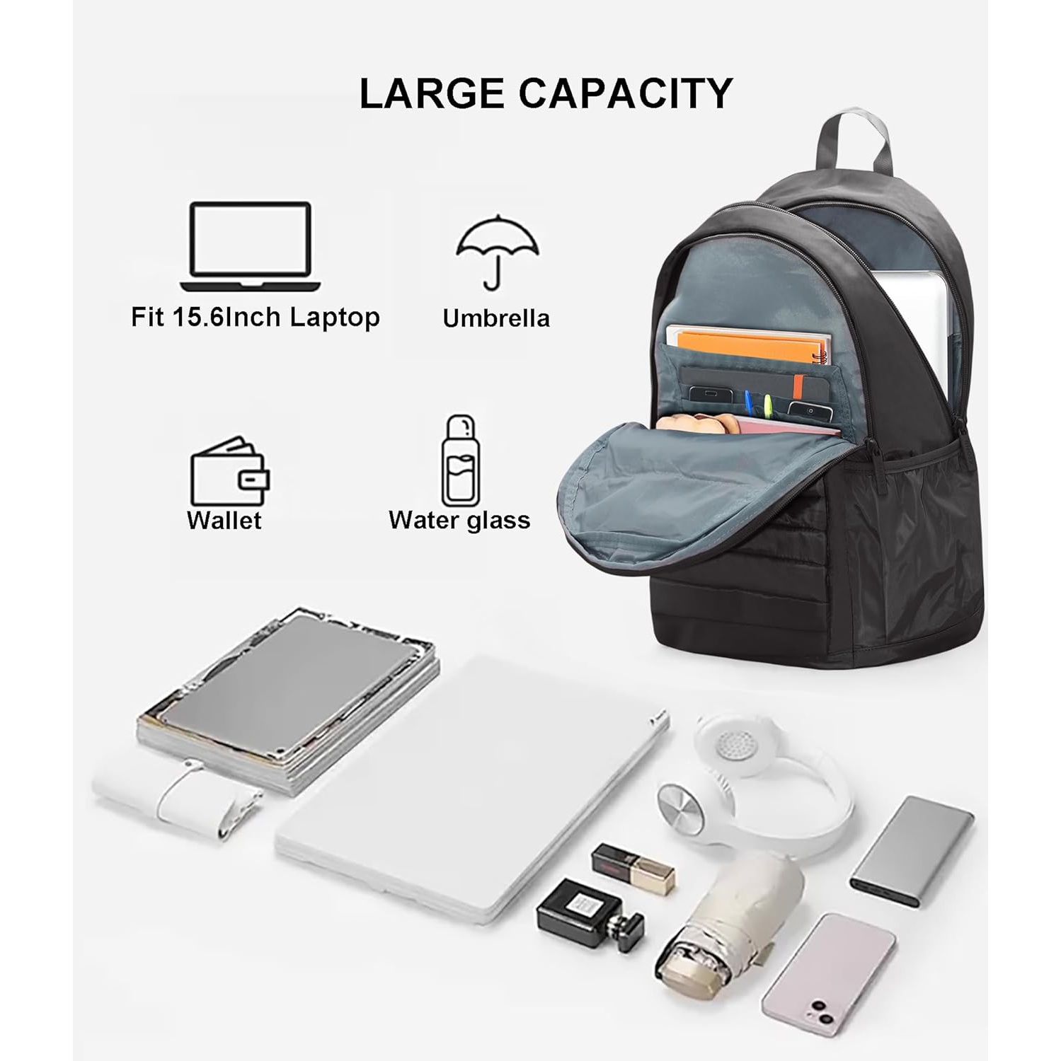 K Anti-Thief Travel Backpack for Men and Women, Backpack Purse for Women, Fashion Backpack, Casual Backpack for College(Carbon Black)