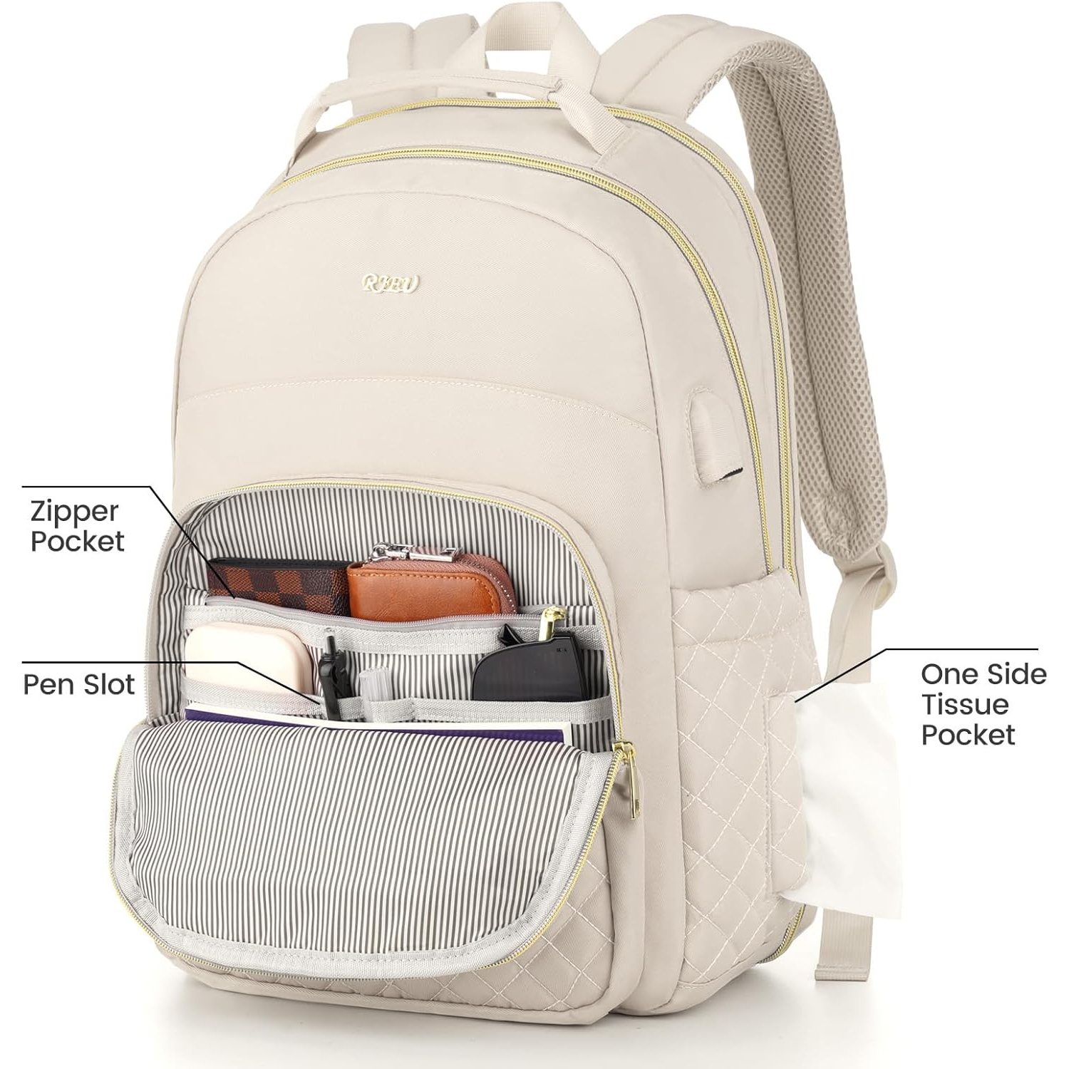 Girls School Backpack,Cute Backpack for Women with Laptop Compartment,Teen Bookbag for College Travel Work,Mochilas Escolares para Niñas,Beige