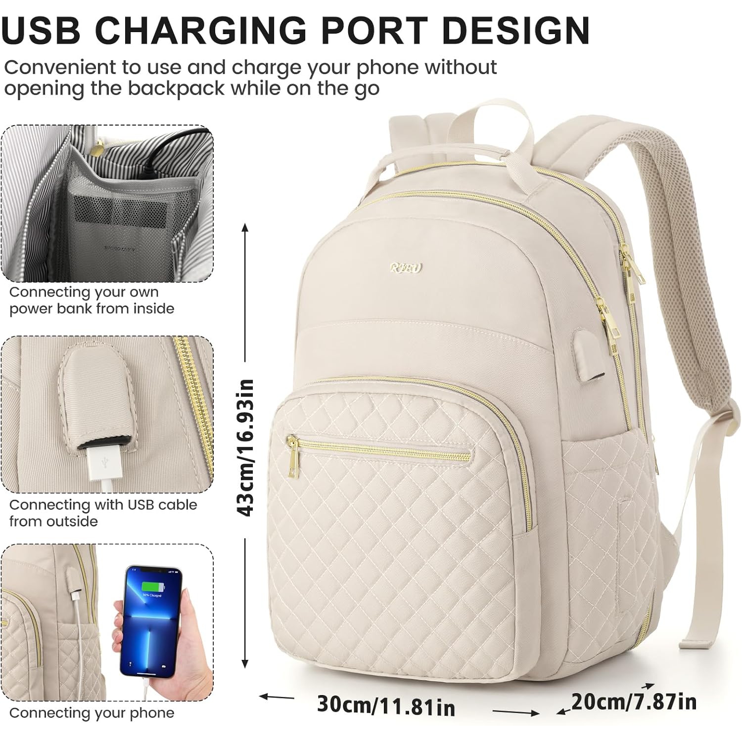 Girls School Backpack,Cute Backpack for Women with Laptop Compartment,Teen Bookbag for College Travel Work,Mochilas Escolares para Niñas,Beige