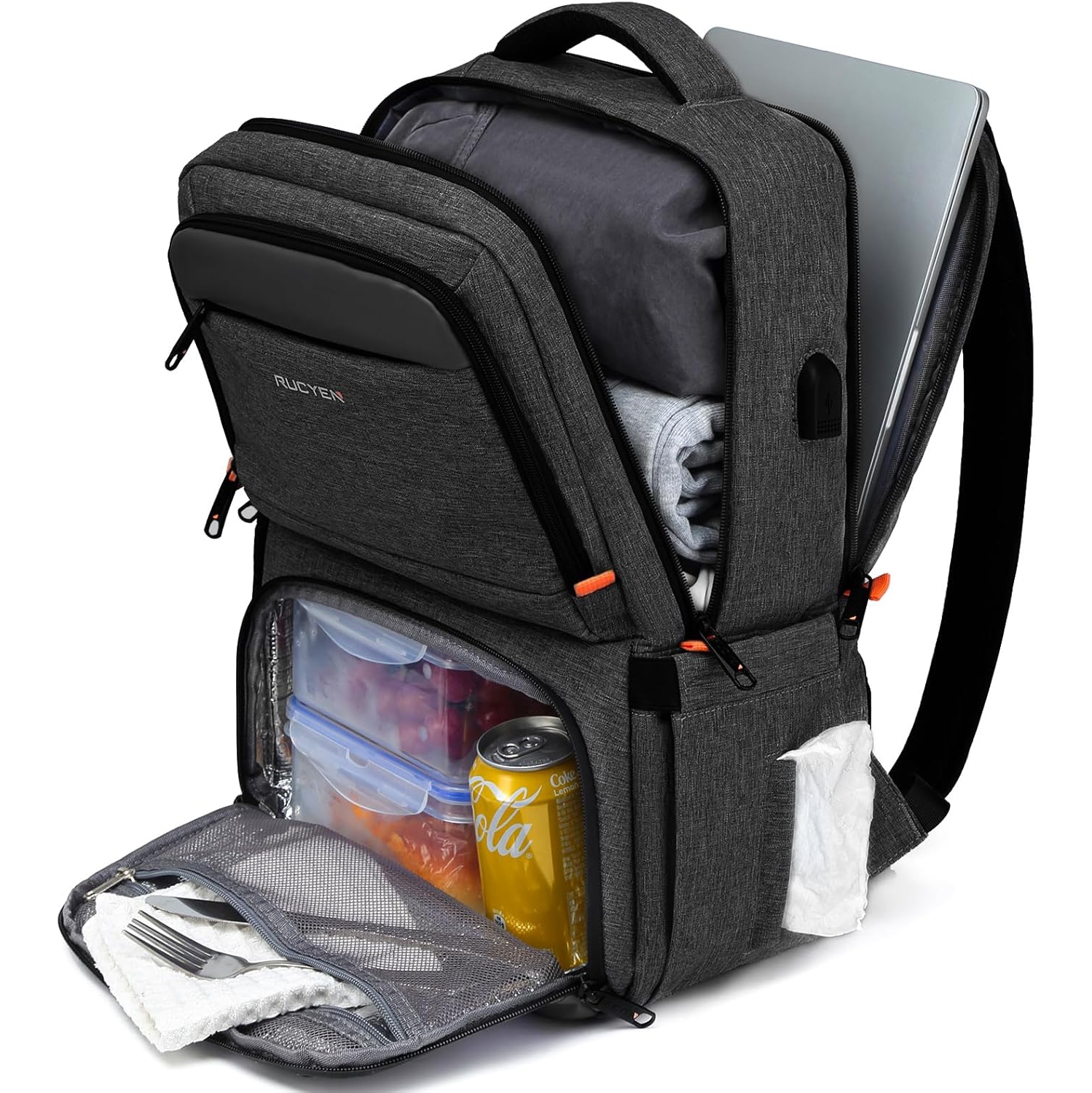 Lunch Backpack, Insulated Cooler Backpack Lunch Box for Men Women, 15.6 Inches RFID Blocking Laptop Backpack with USB Port, Water Resistant