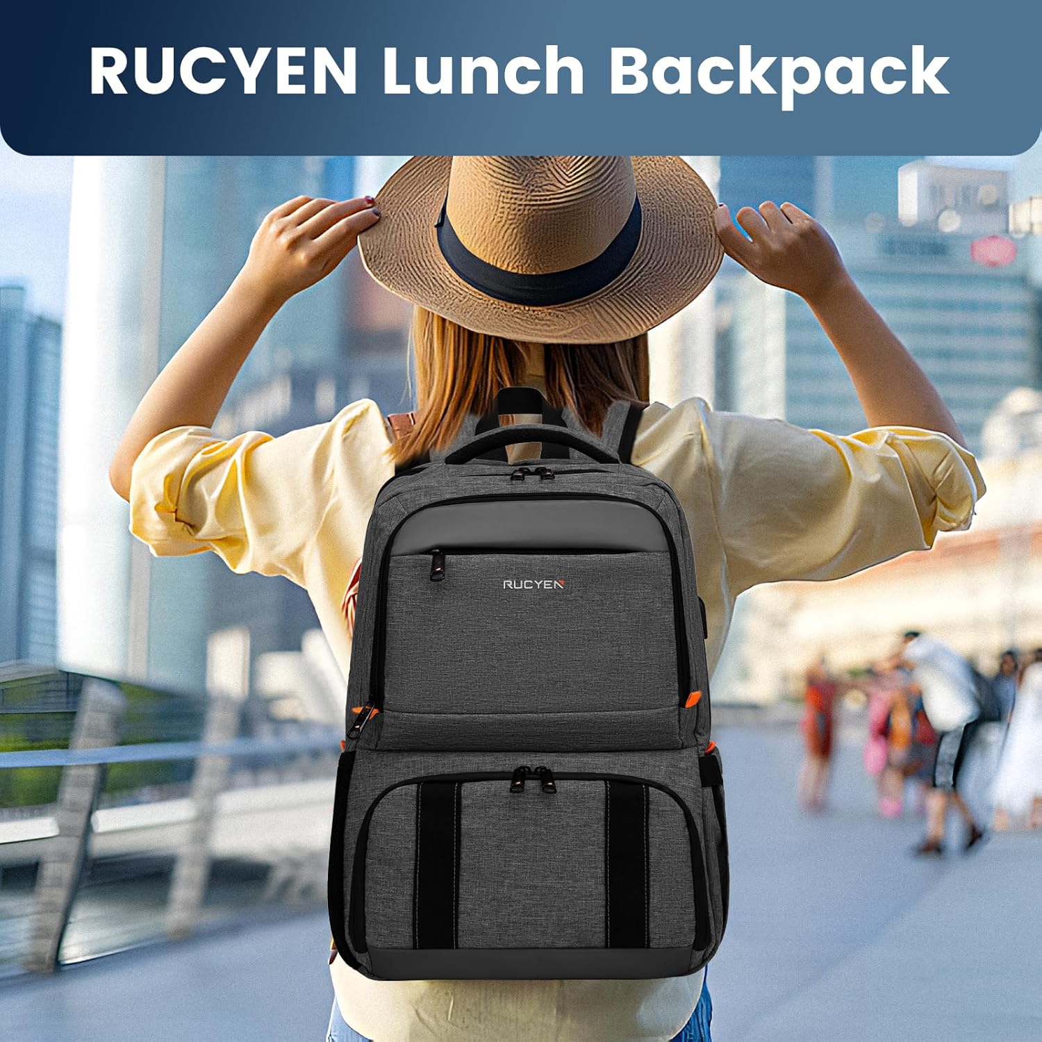 Lunch Backpack, Insulated Cooler Backpack Lunch Box for Men Women, 15.6 Inches RFID Blocking Laptop Backpack with USB Port, Water Resistant